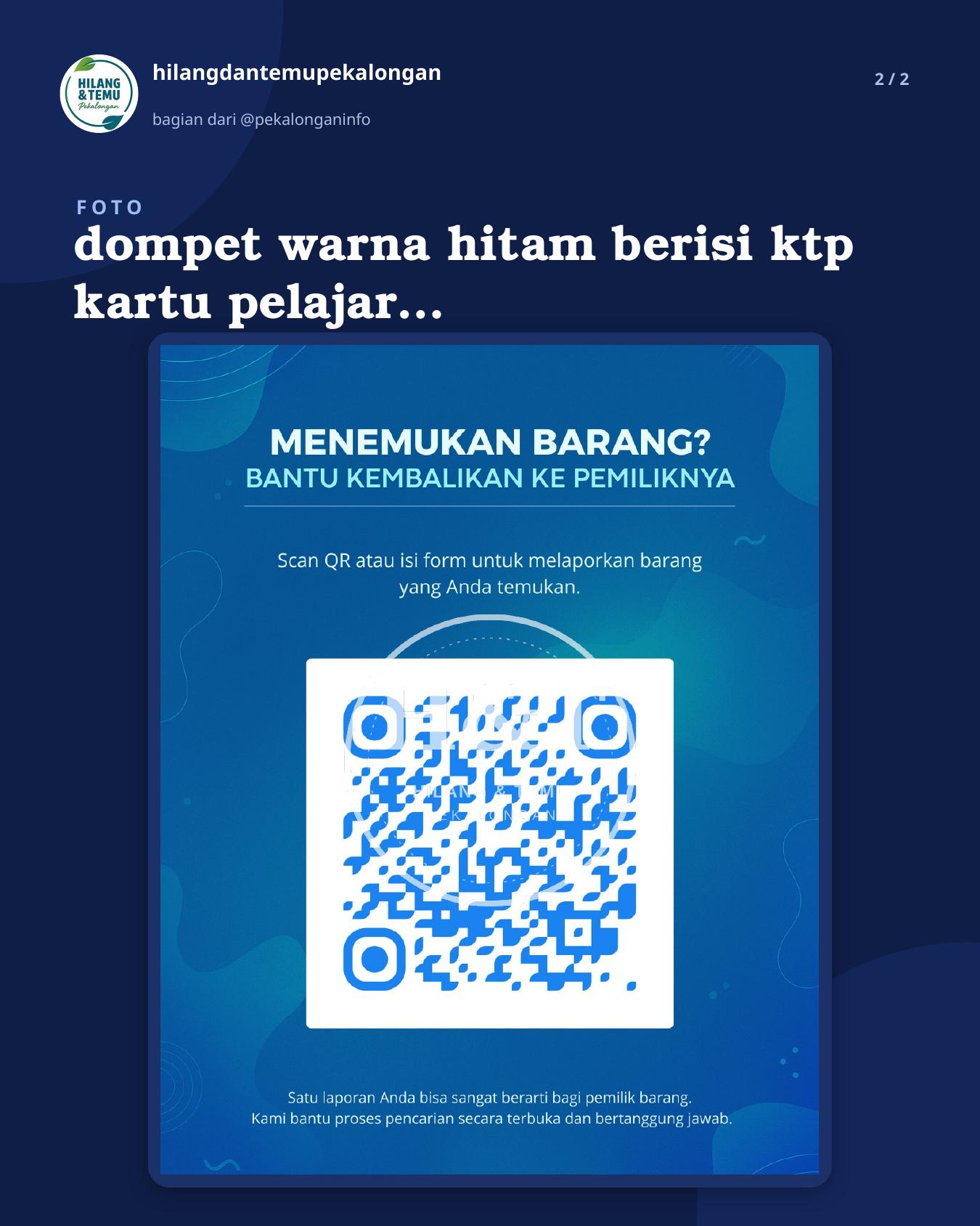 Slide 2 laporan dompet warna hitam berisi ktp kartu pelajar stnk motor