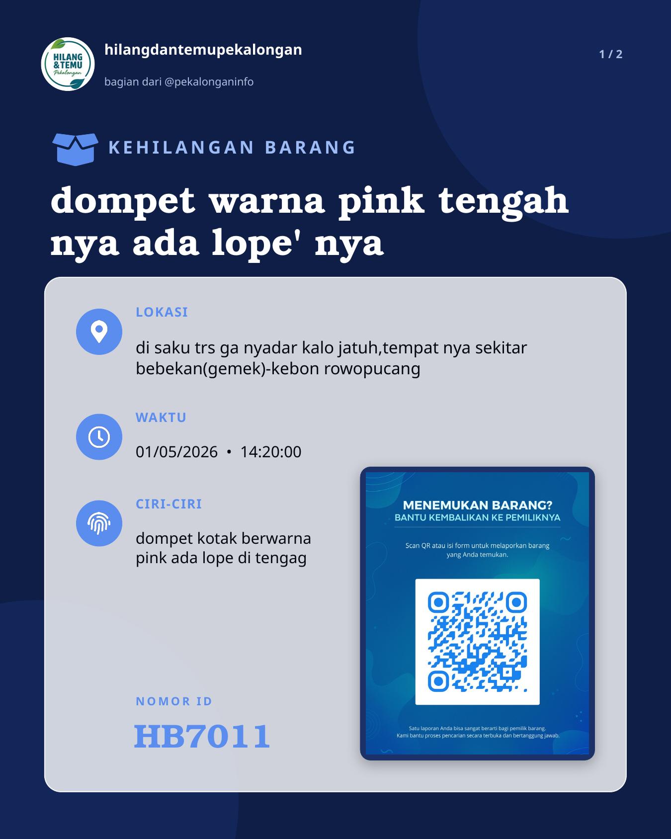 Slide 1 laporan dompet warna pink tengah nya ada lope' nya