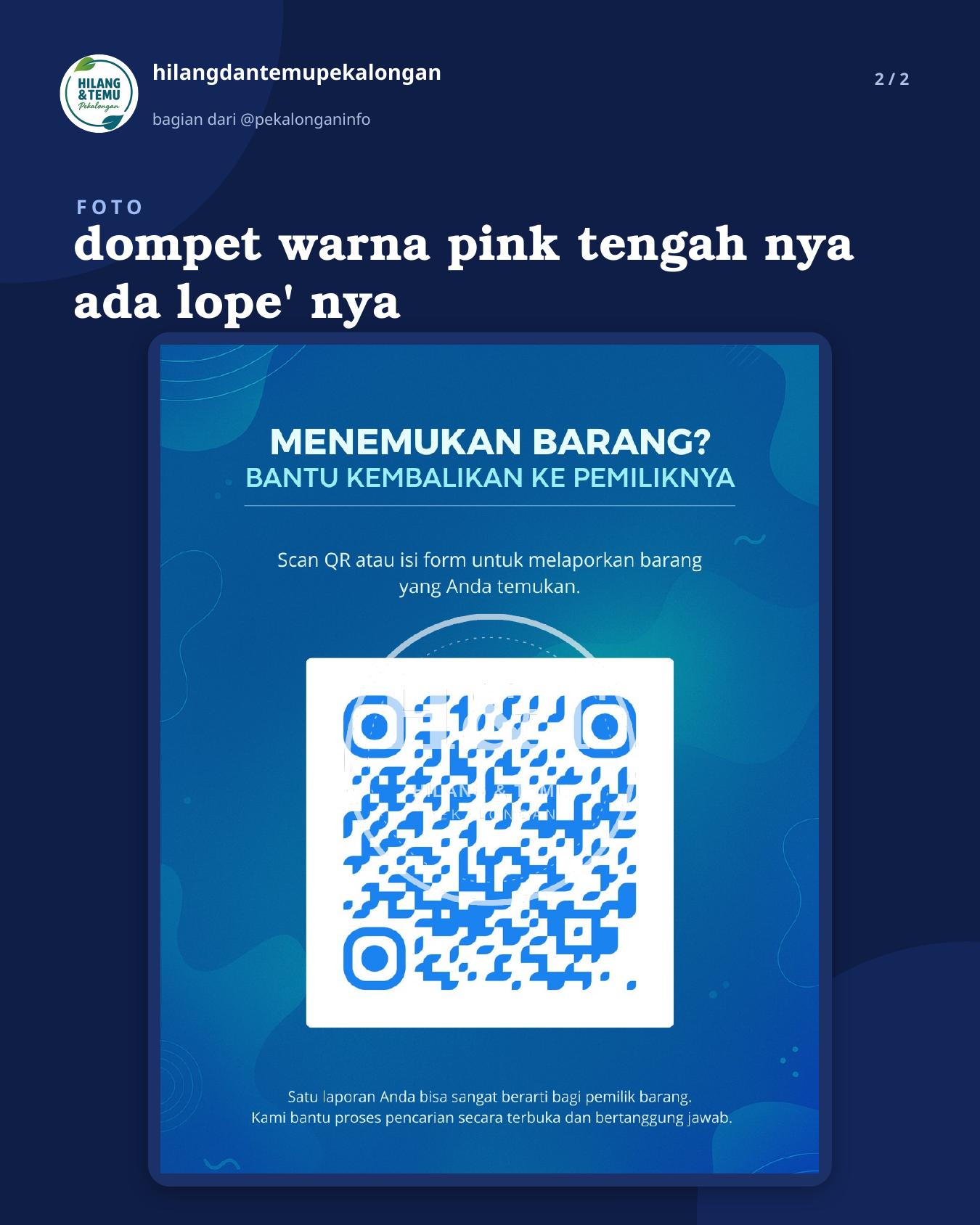 Slide 2 laporan dompet warna pink tengah nya ada lope' nya