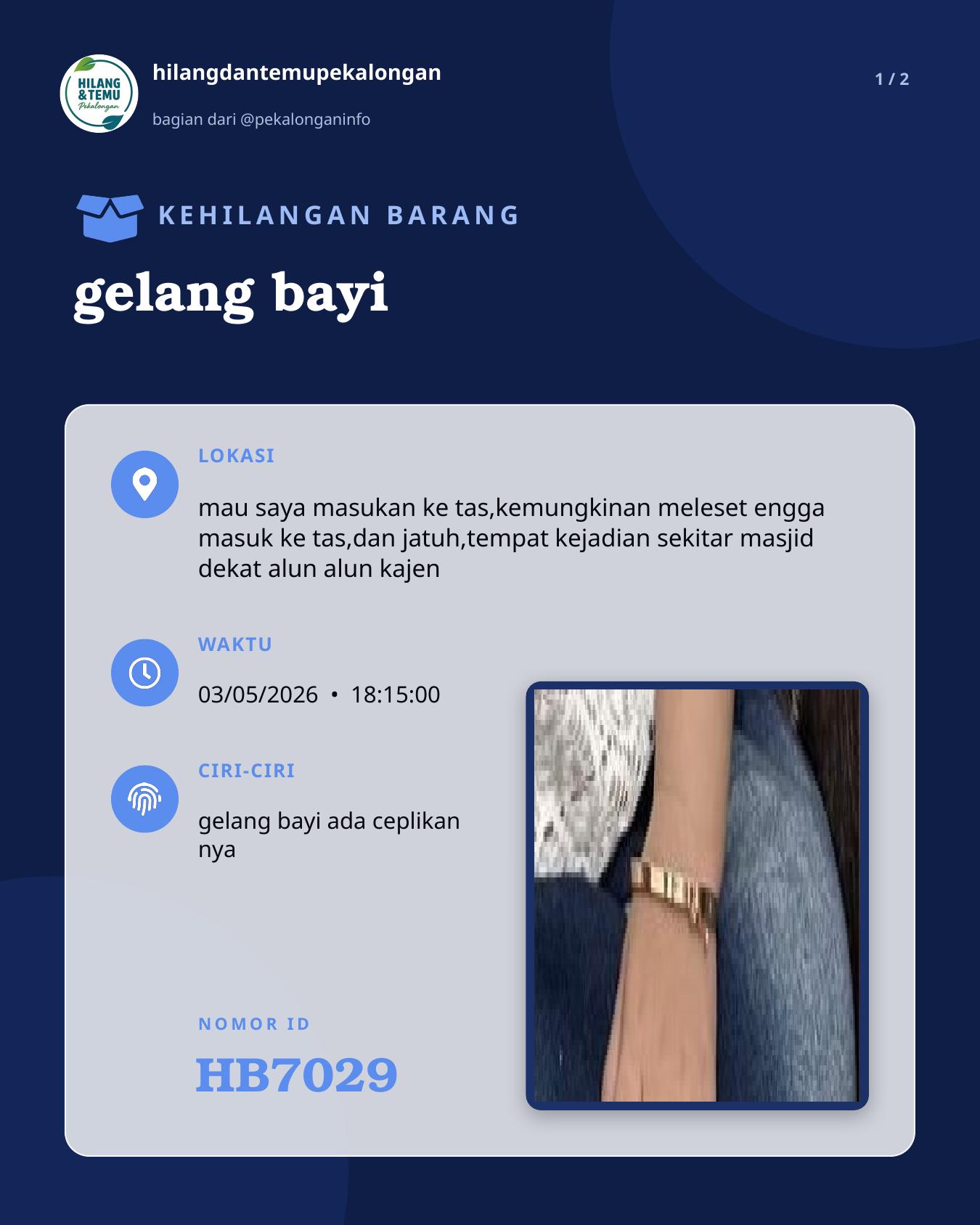 Slide 1 laporan gelang bayi