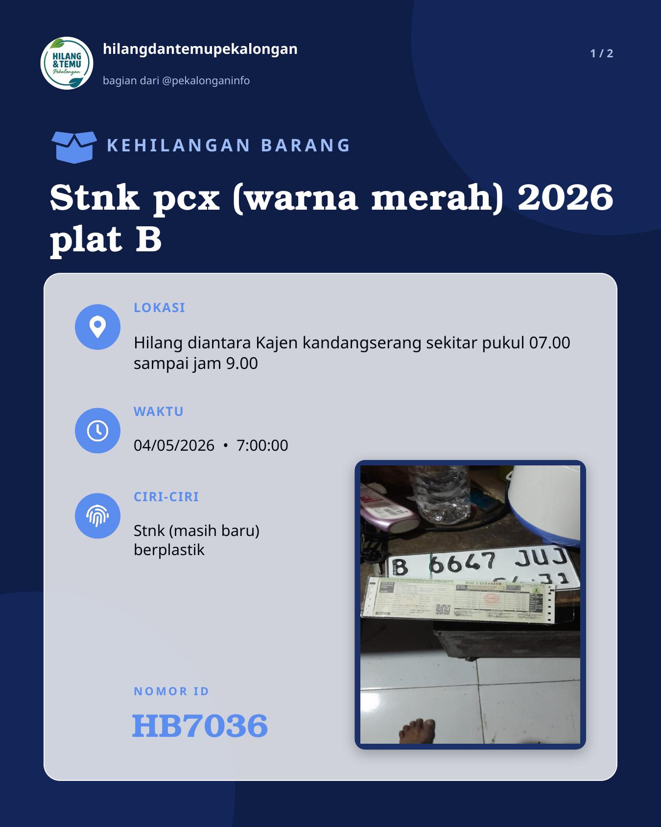 Slide 1 laporan Stnk pcx (warna merah) 2026 plat B