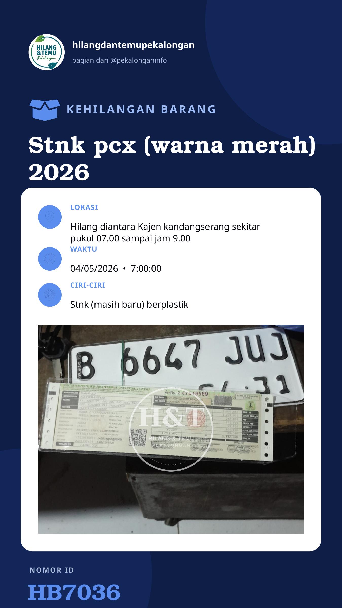 Story 9:16 laporan Stnk pcx (warna merah) 2026 plat B