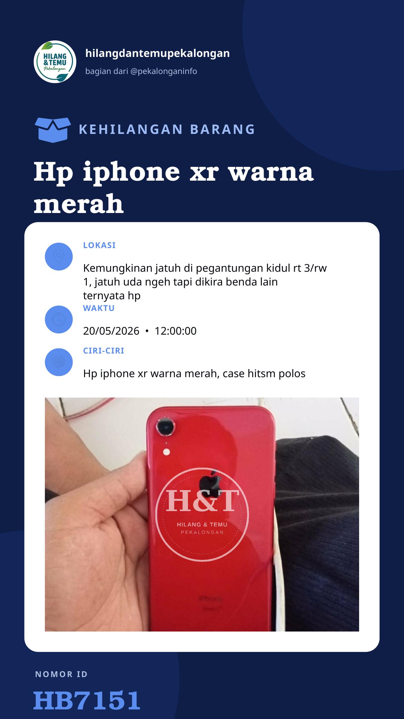 Story 9:16 laporan Hp iphone xr warna merah
