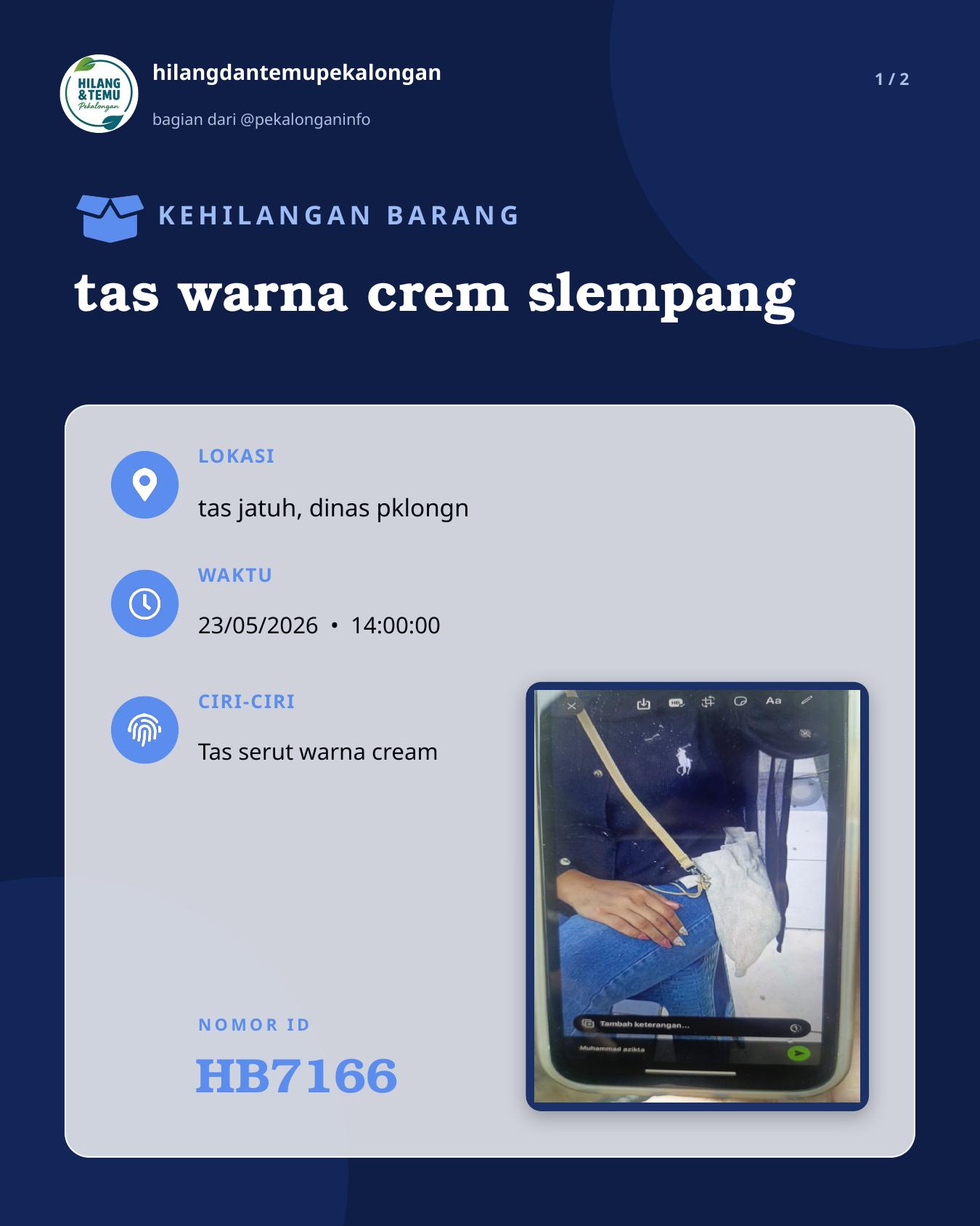 Slide 1 laporan tas warna crem slempang