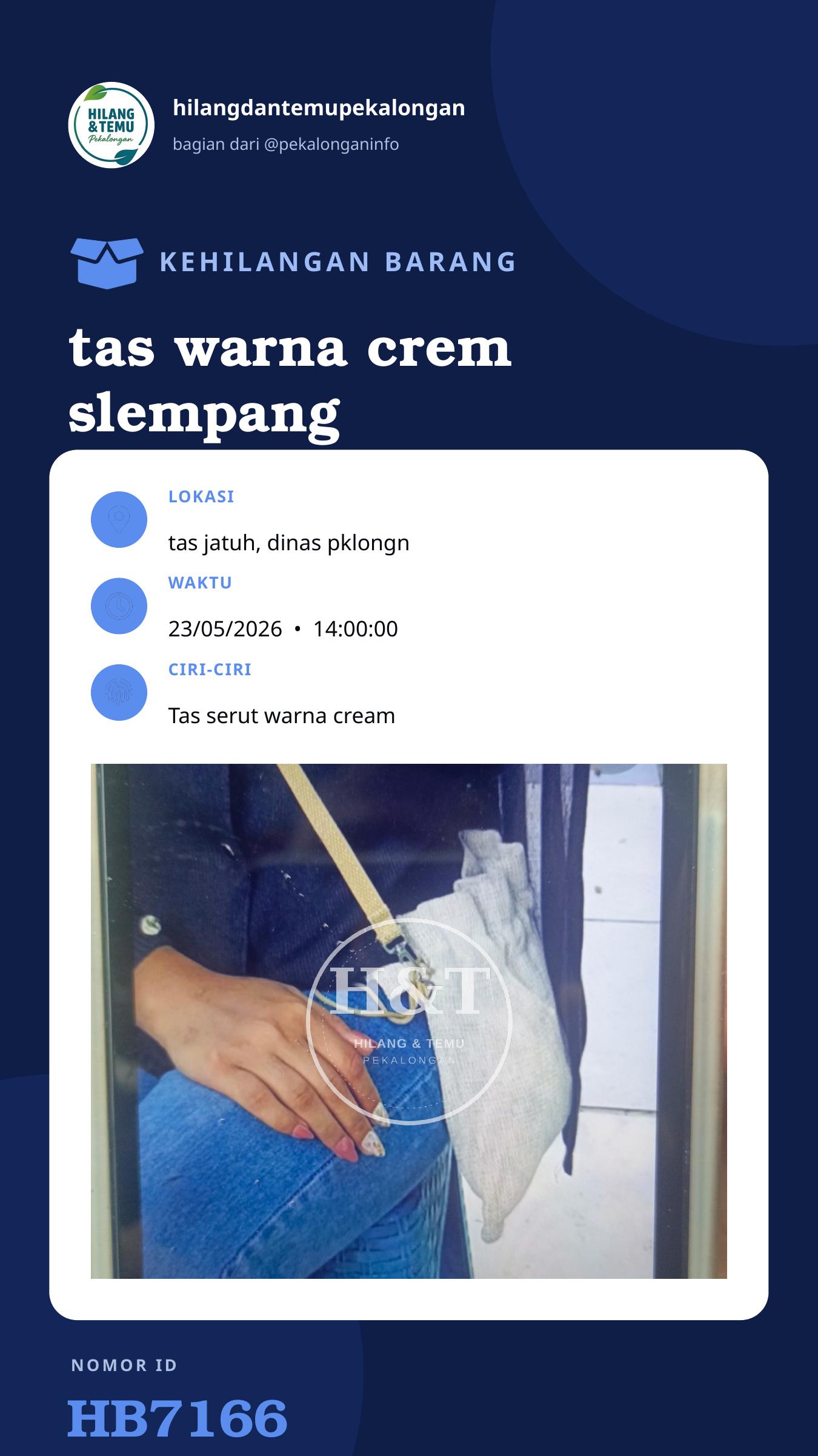 Story 9:16 laporan tas warna crem slempang