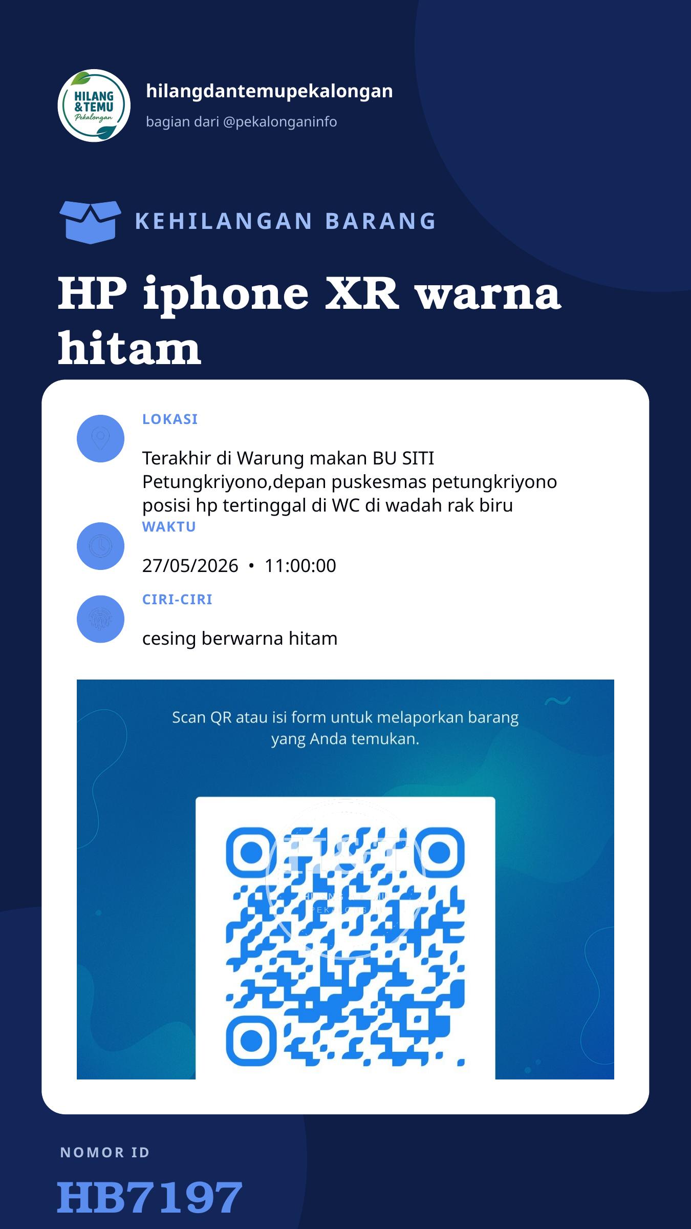 Story 9:16 laporan HP iphone XR warna hitam