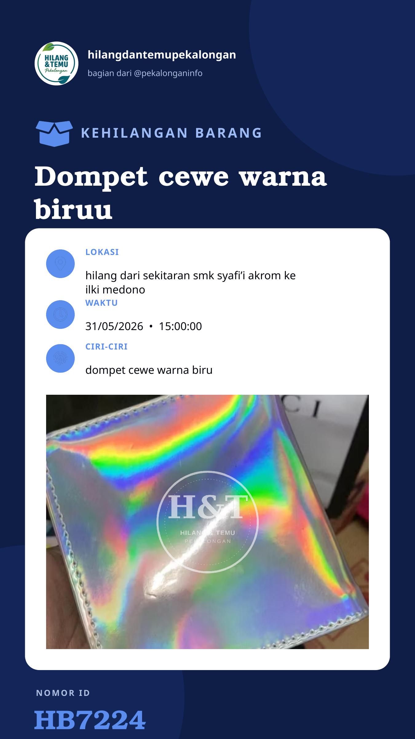 Story 9:16 laporan Dompet cewe warna biruu