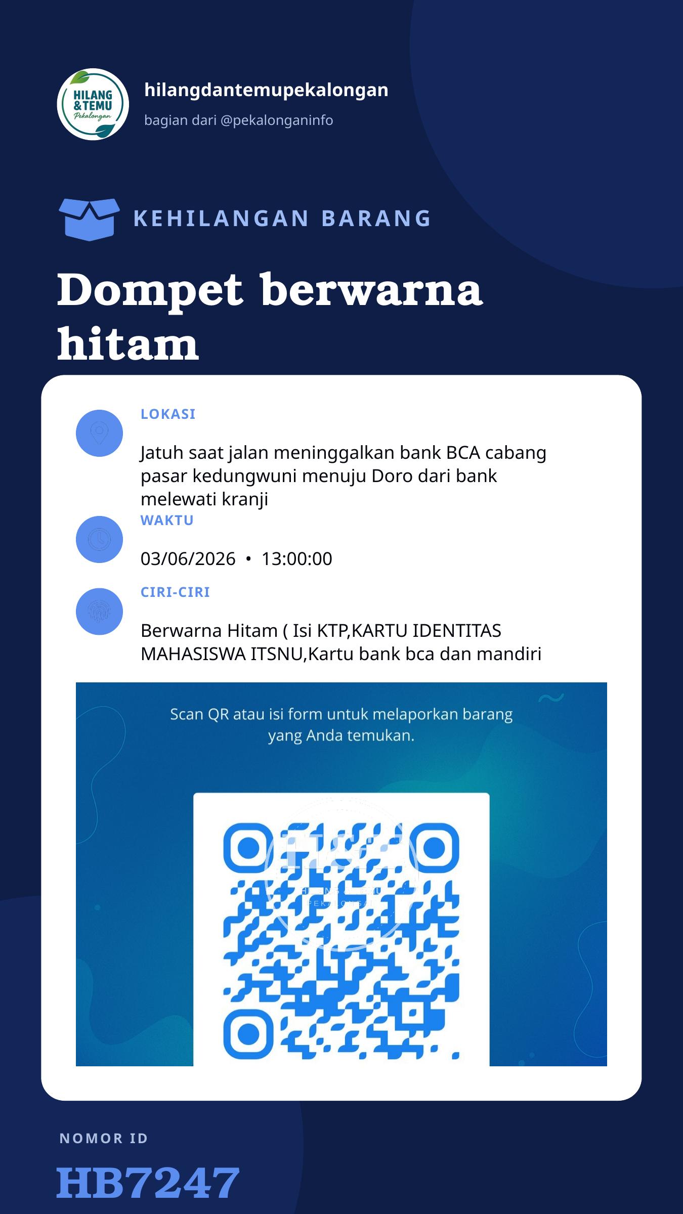 Story 9:16 laporan Dompet berwarna hitam