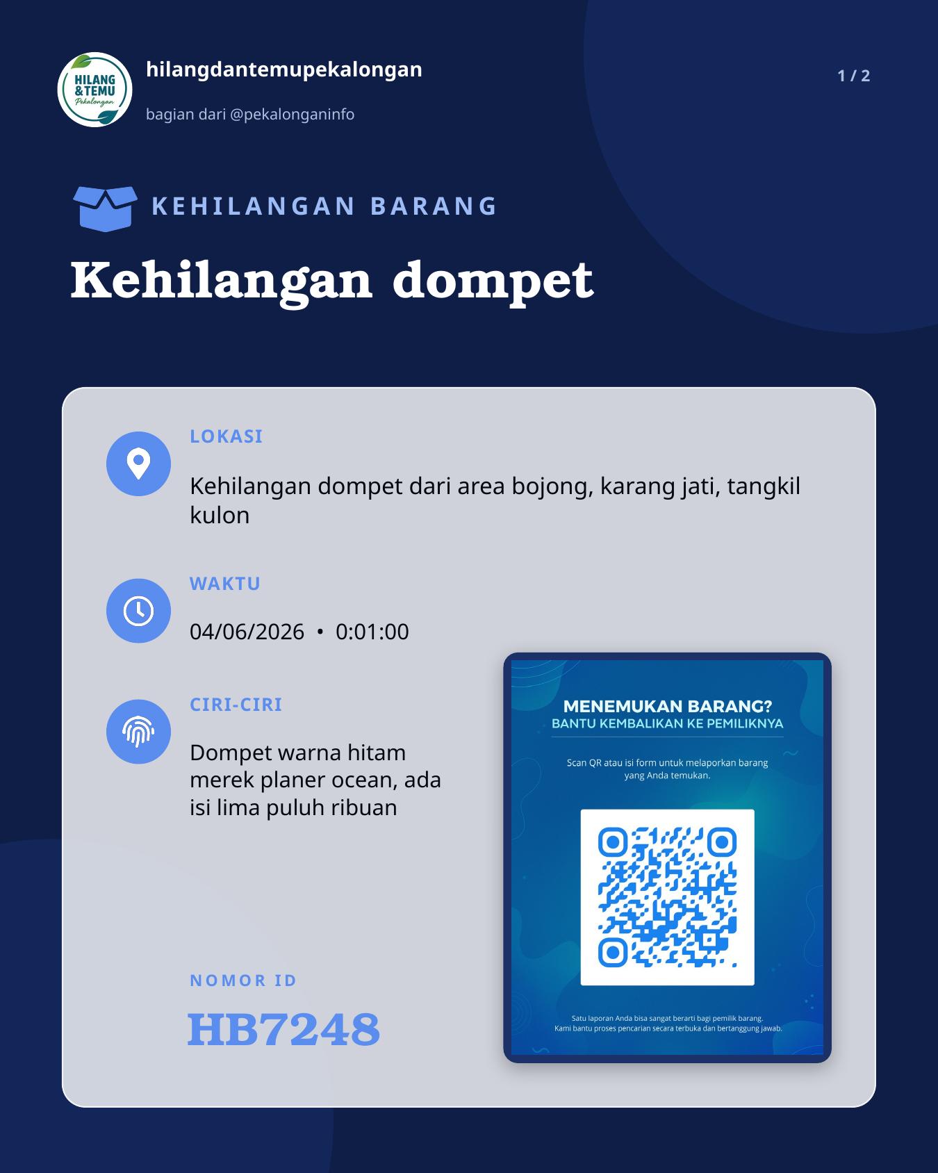 Slide 1 laporan Kehilangan dompet