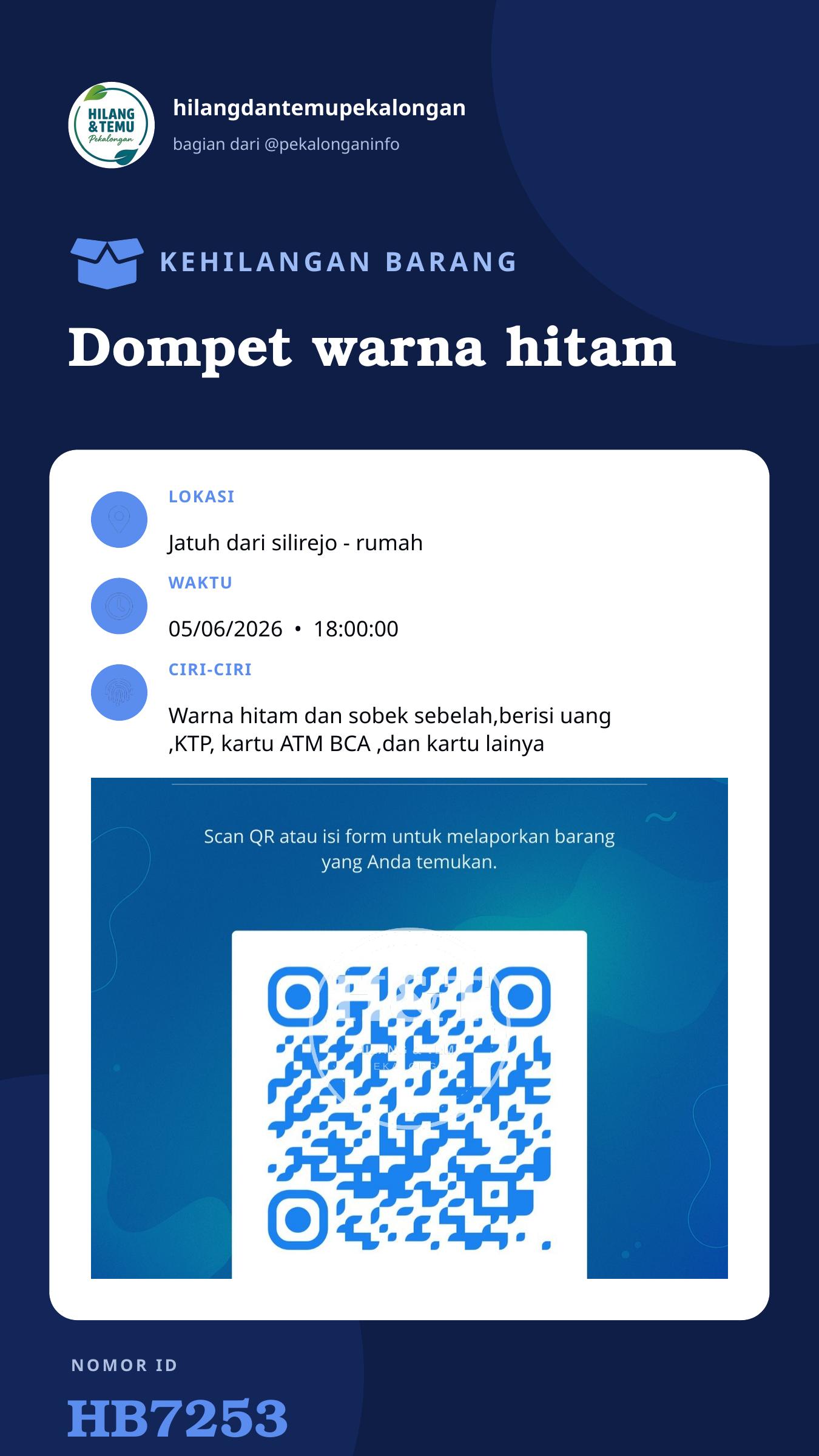 Story 9:16 laporan Dompet warna hitam
