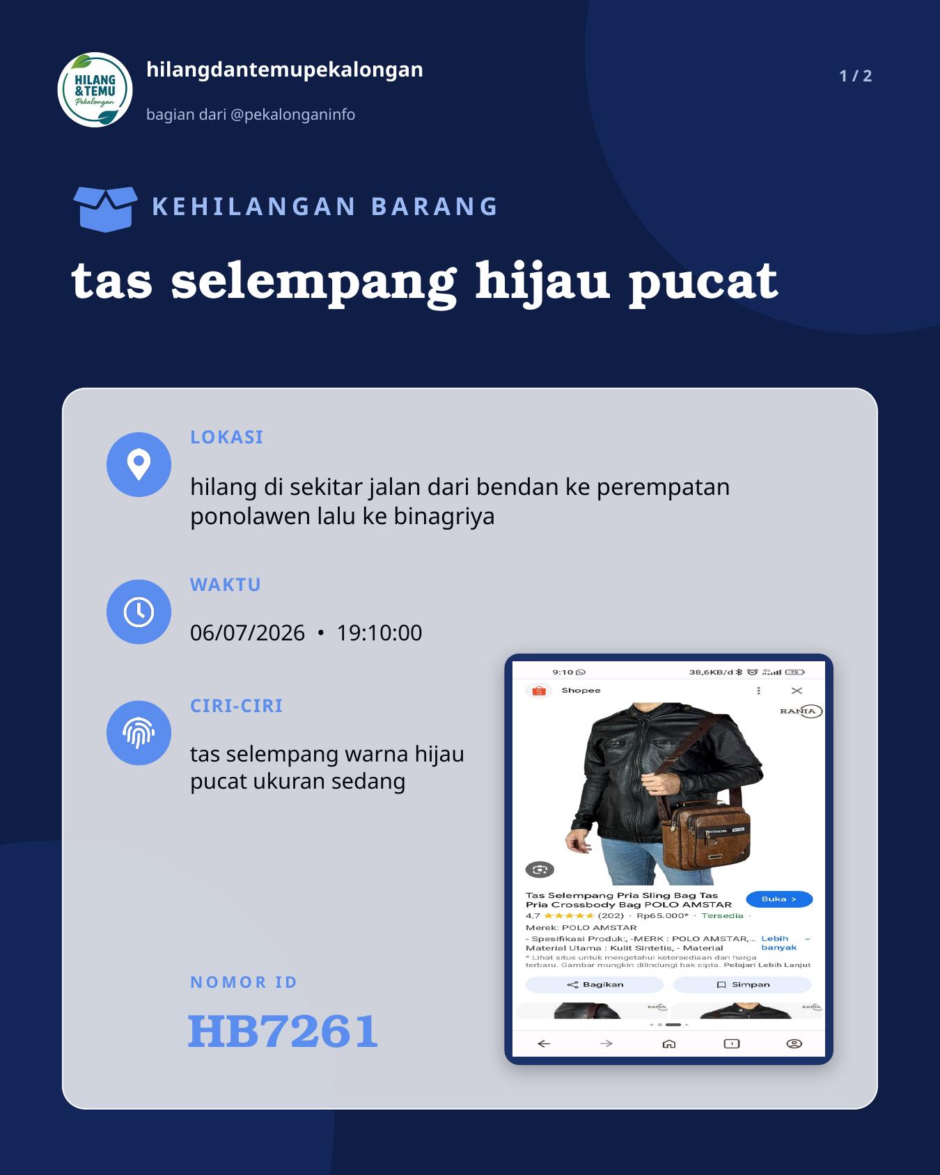 Slide 1 laporan tas selempang hijau pucat