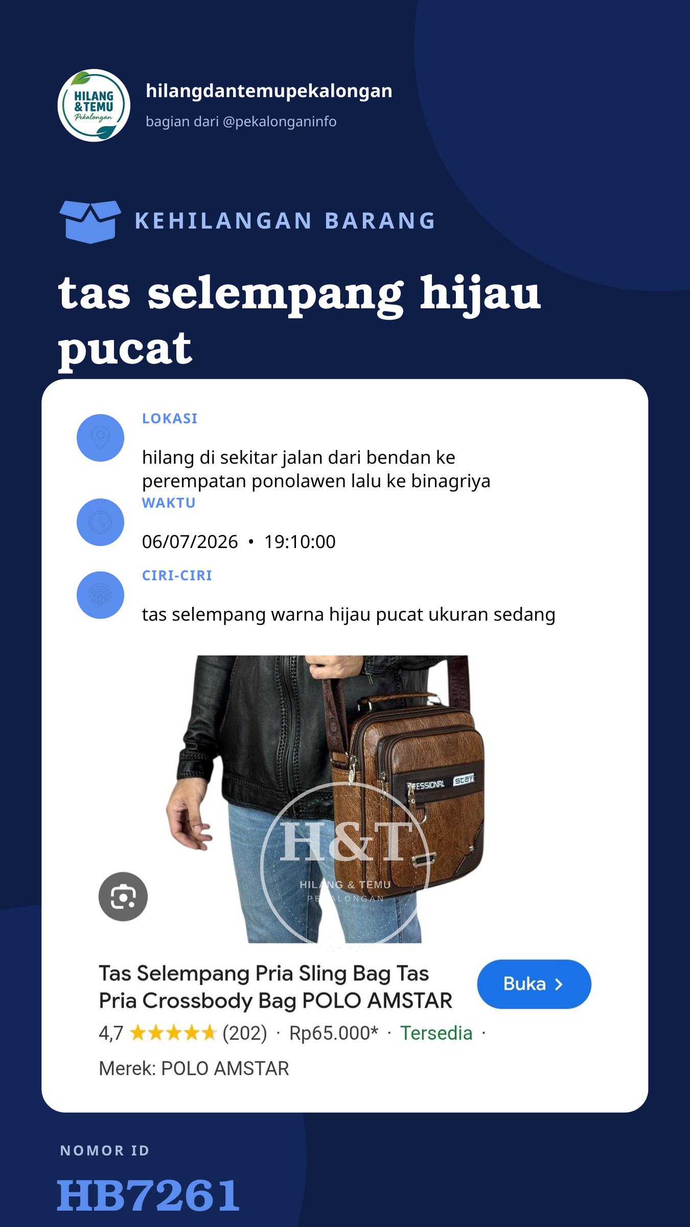 Story 9:16 laporan tas selempang hijau pucat