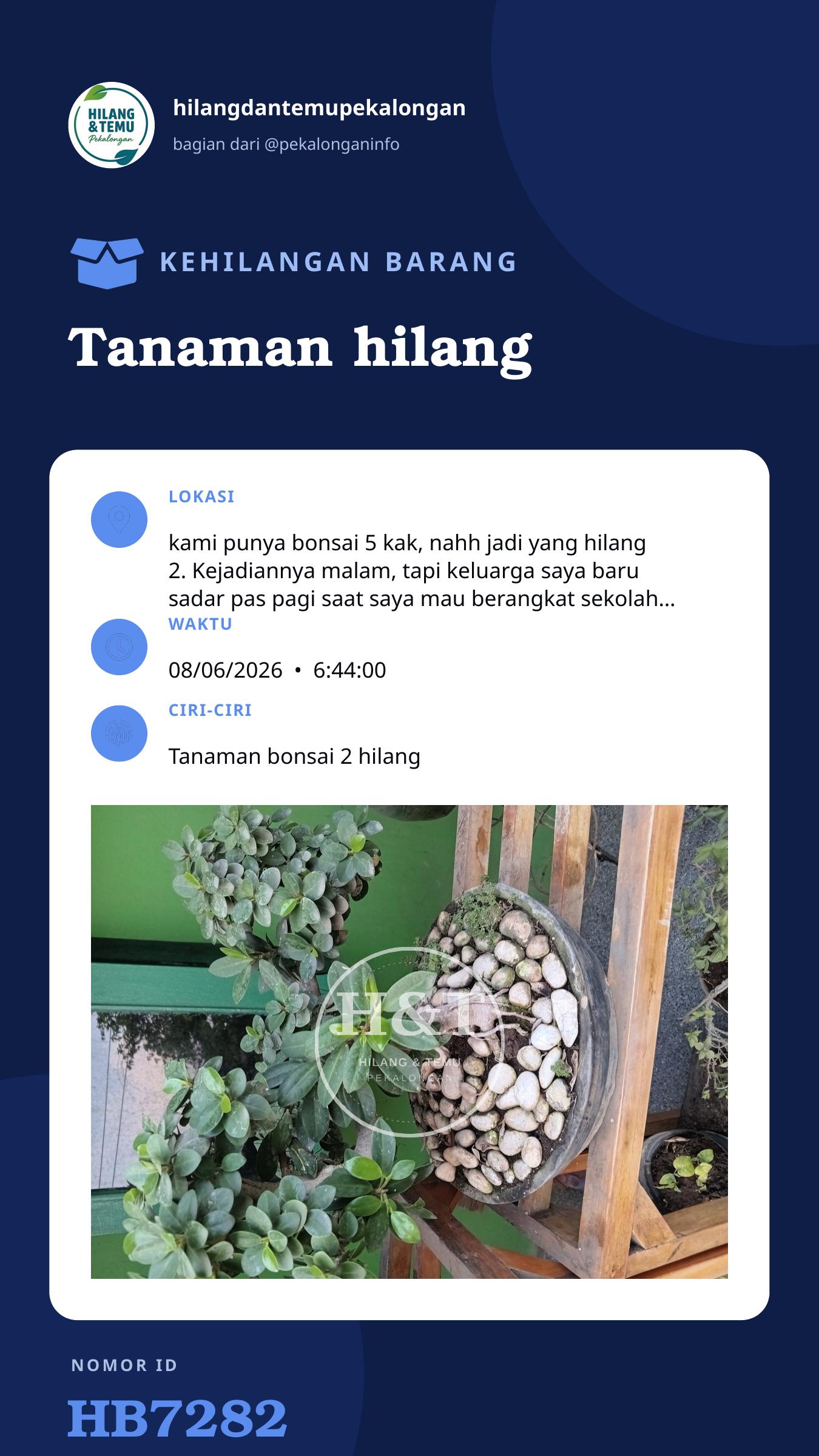 Story 9:16 laporan Tanaman hilang
