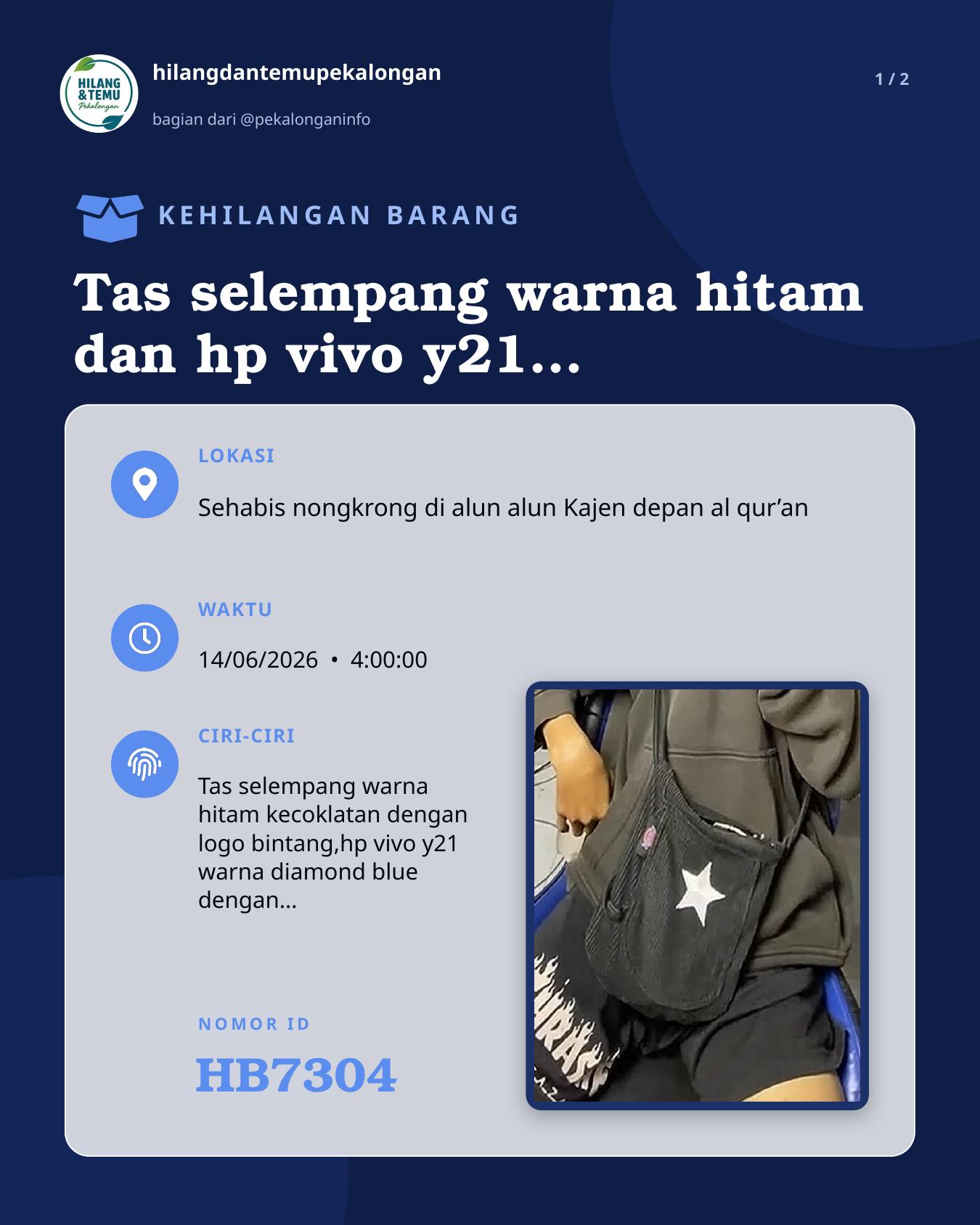 Slide 1 laporan Tas selempang warna hitam dan hp vivo y21 warna diamond blue