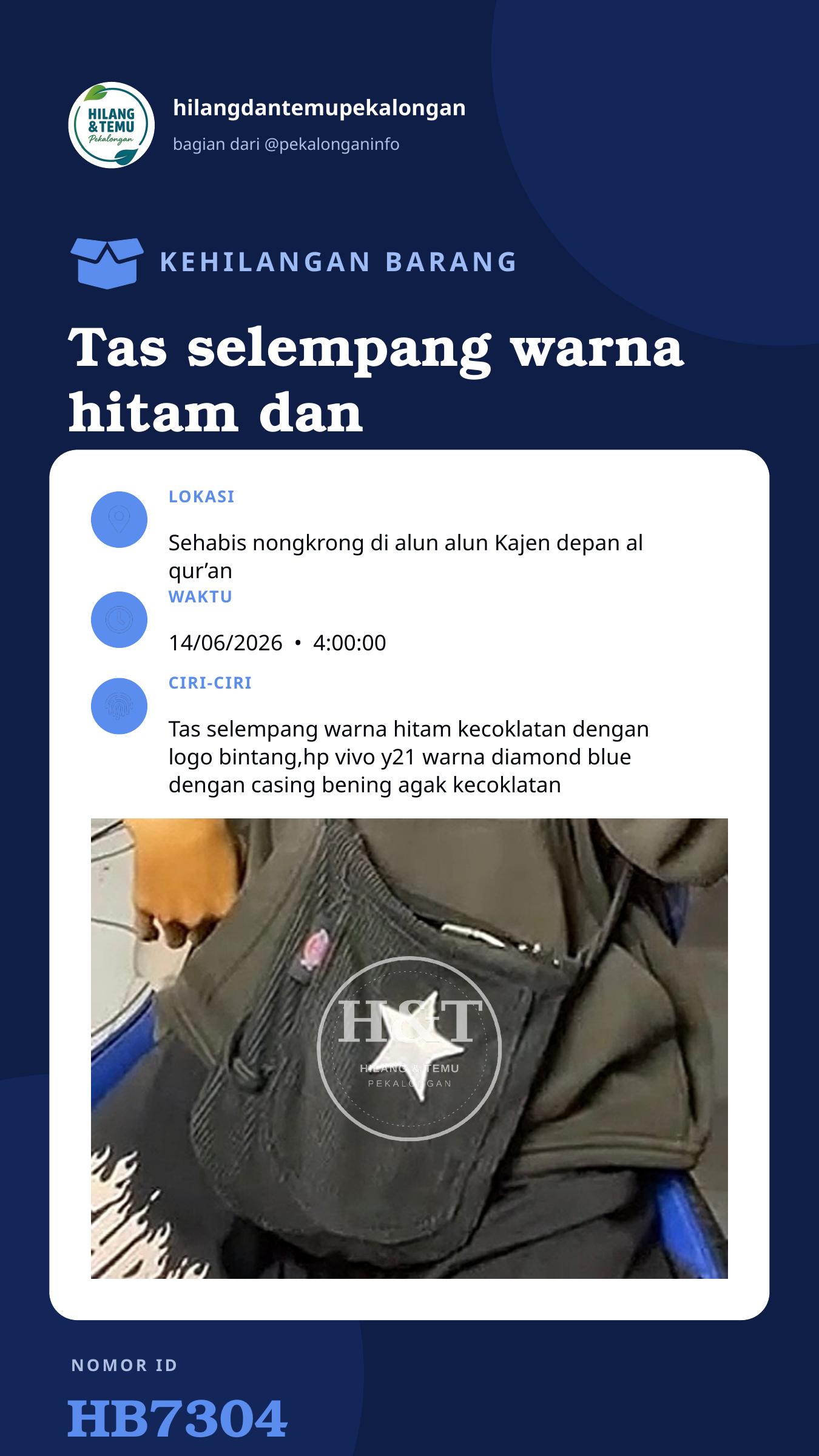 Story 9:16 laporan Tas selempang warna hitam dan hp vivo y21 warna diamond blue
