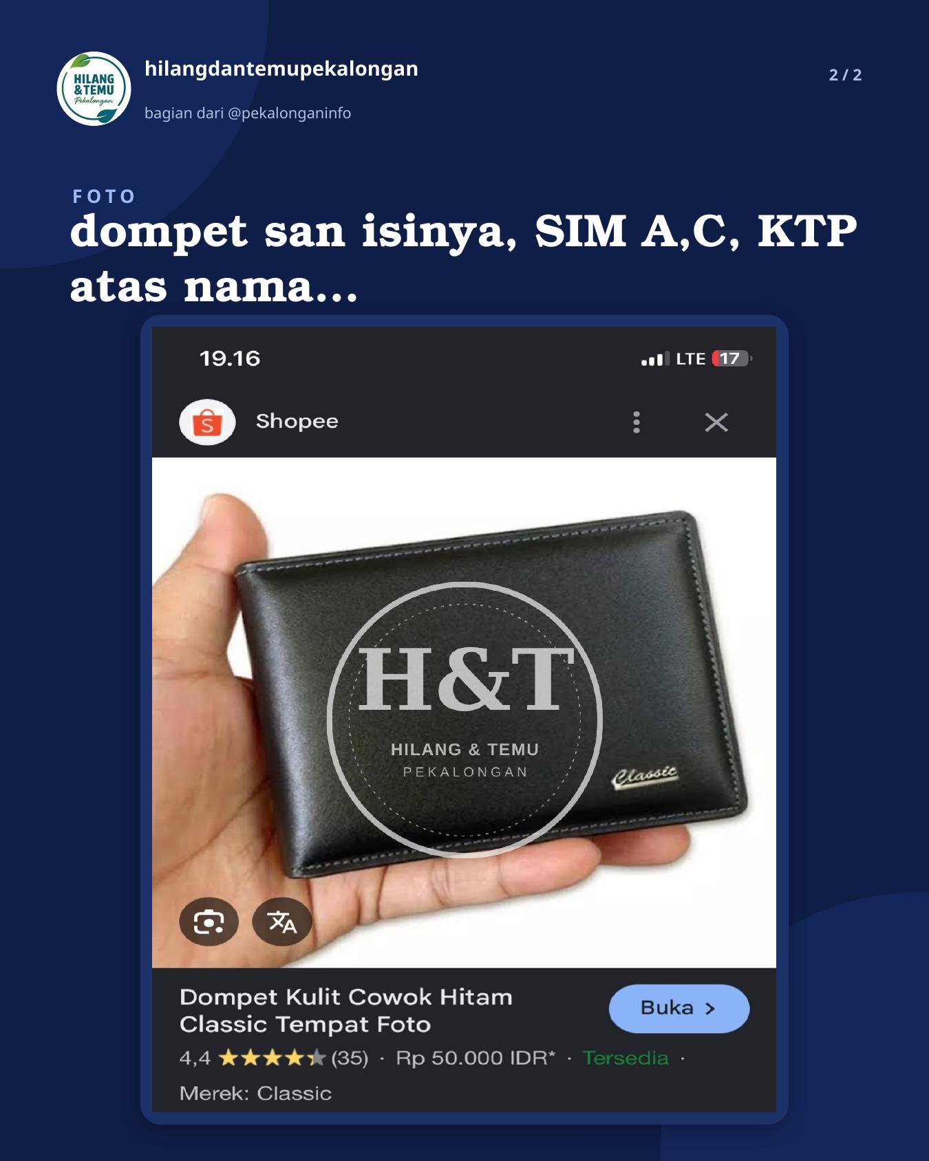 Slide 2 laporan dompet san isinya, SIM A,C, KTP atas nama fijar rujito, ATM Bri, mandiri, Kartu mahasiswa unikal, STNK