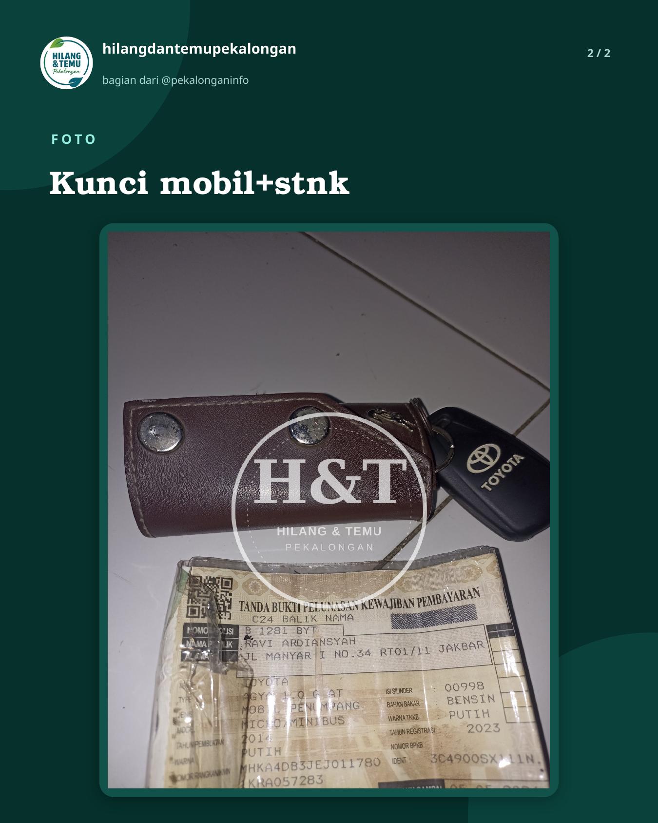 Slide 2 laporan Kunci mobil+stnk