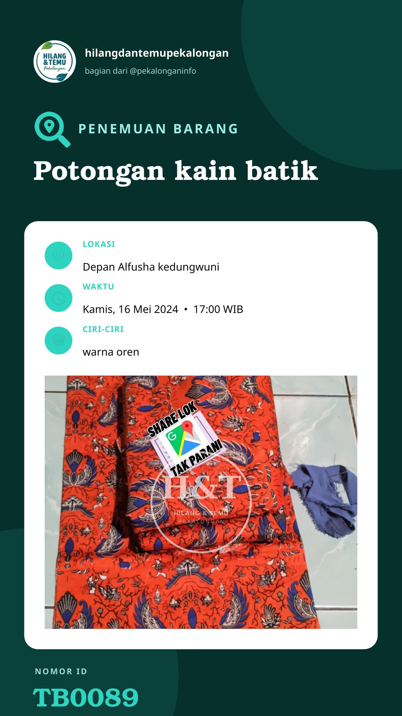 Story 9:16 laporan Potongan kain batik