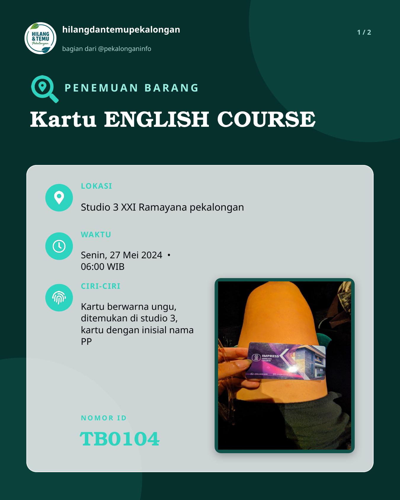 Slide 1 laporan Kartu ENGLISH COURSE