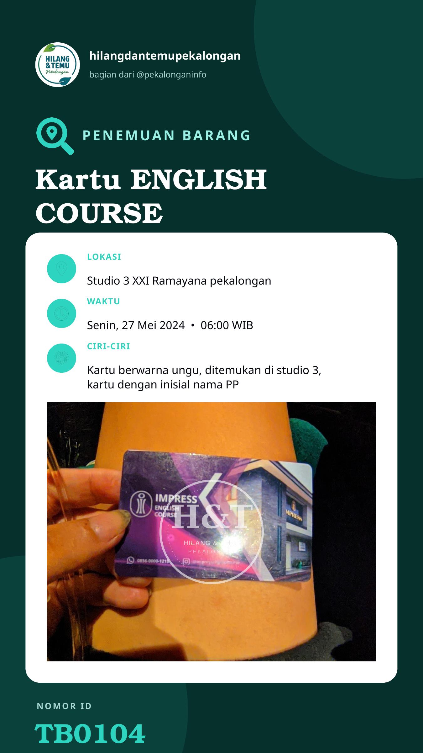 Story 9:16 laporan Kartu ENGLISH COURSE