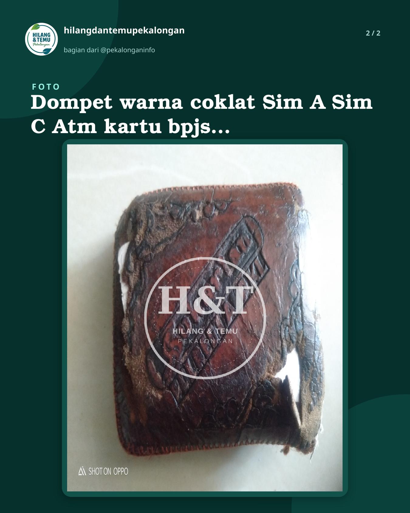 Slide 2 laporan Dompet warna coklat Sim A Sim C Atm kartu bpjs kartu ptg lainya