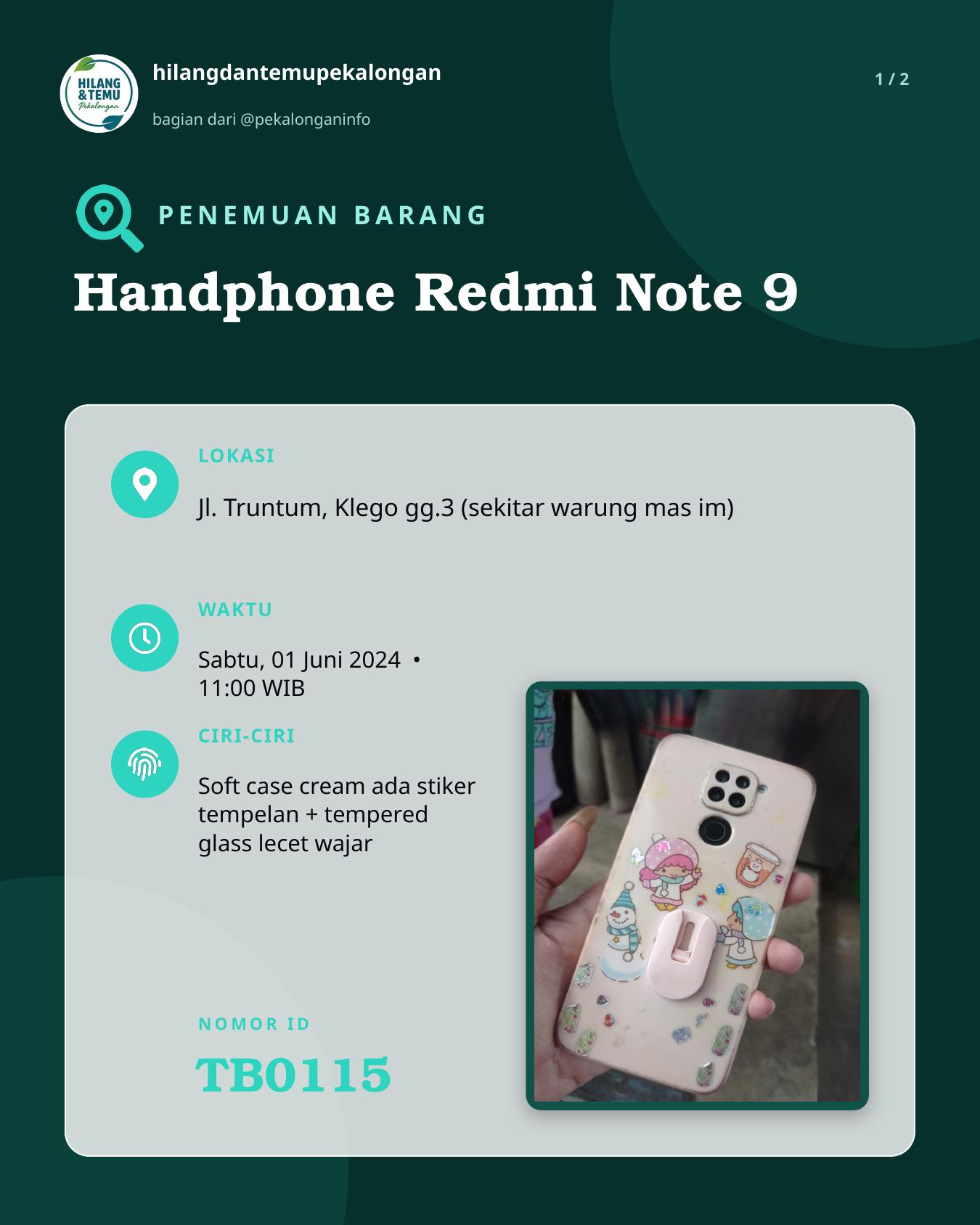 Slide 1 laporan Handphone Redmi Note 9
