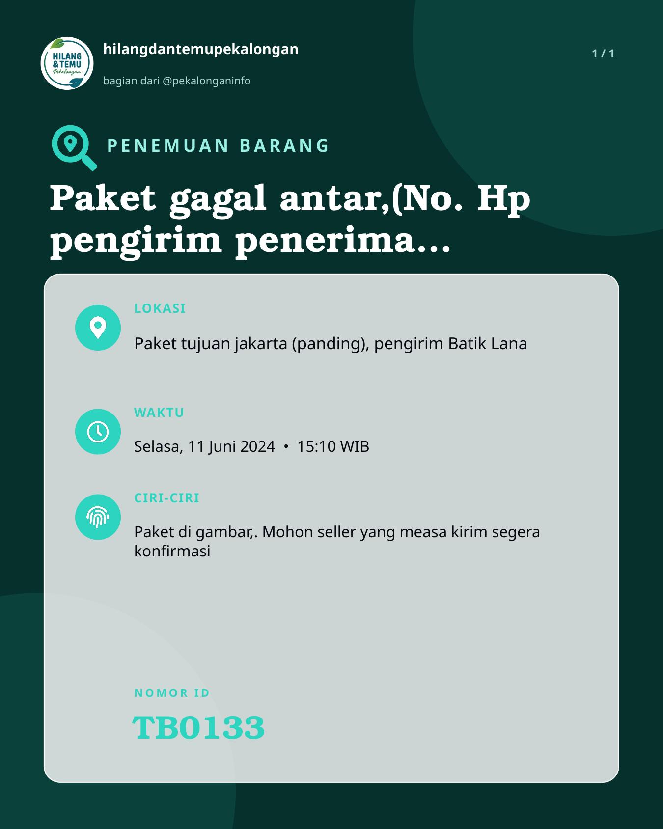 Slide laporan Paket gagal antar,(No. Hp pengirim penerima tidak dapat hubungi) (TB0133)