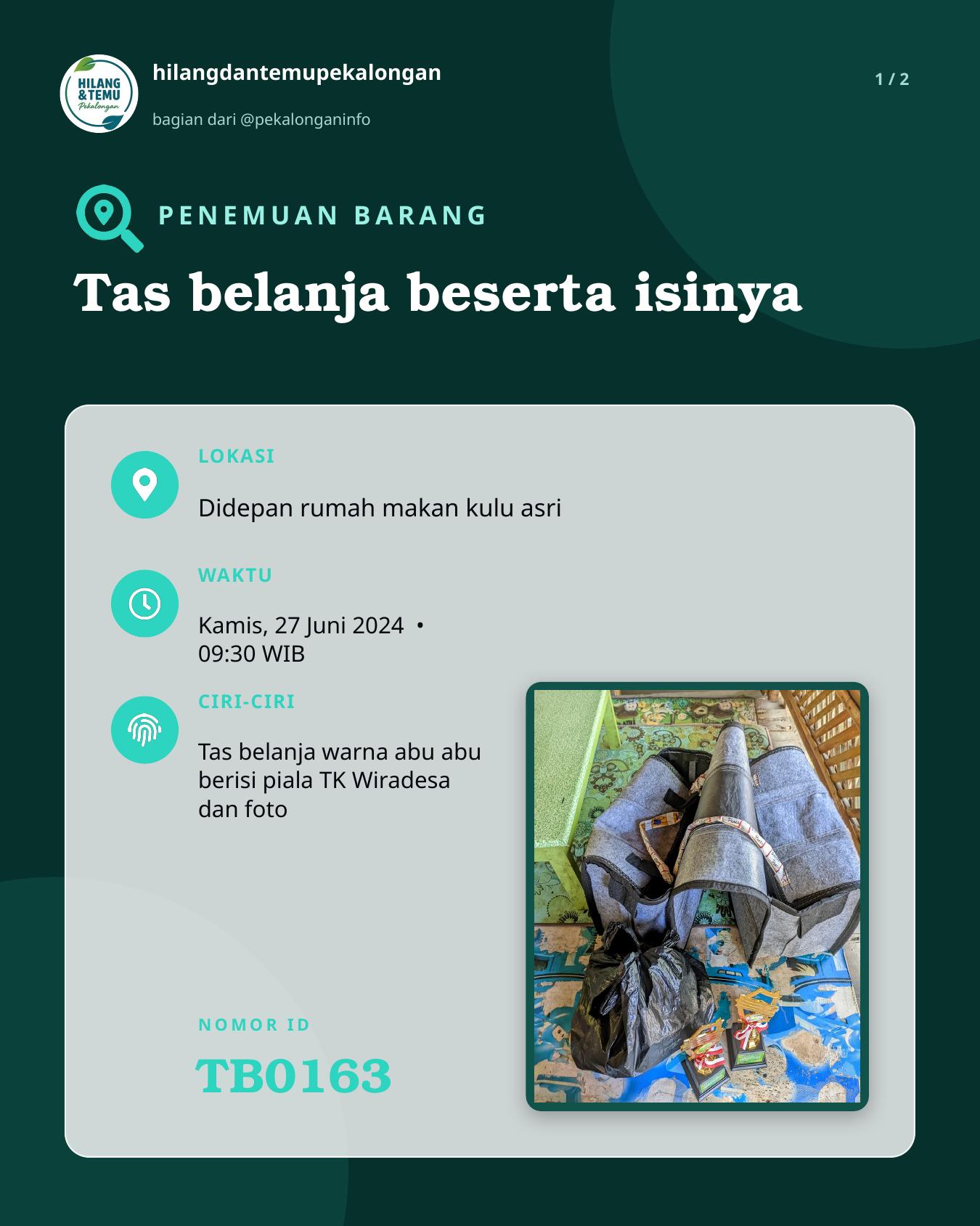 Slide 1 laporan Tas belanja beserta isinya