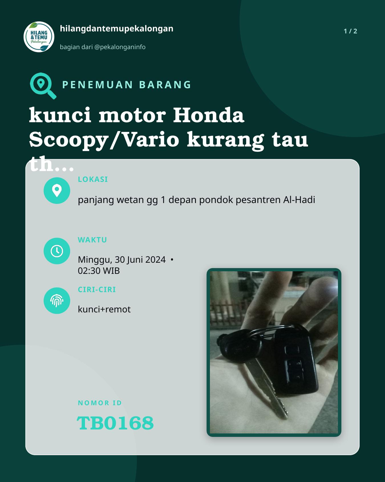Slide 1 laporan kunci motor Honda Scoopy/Vario kurang tau th 2017
