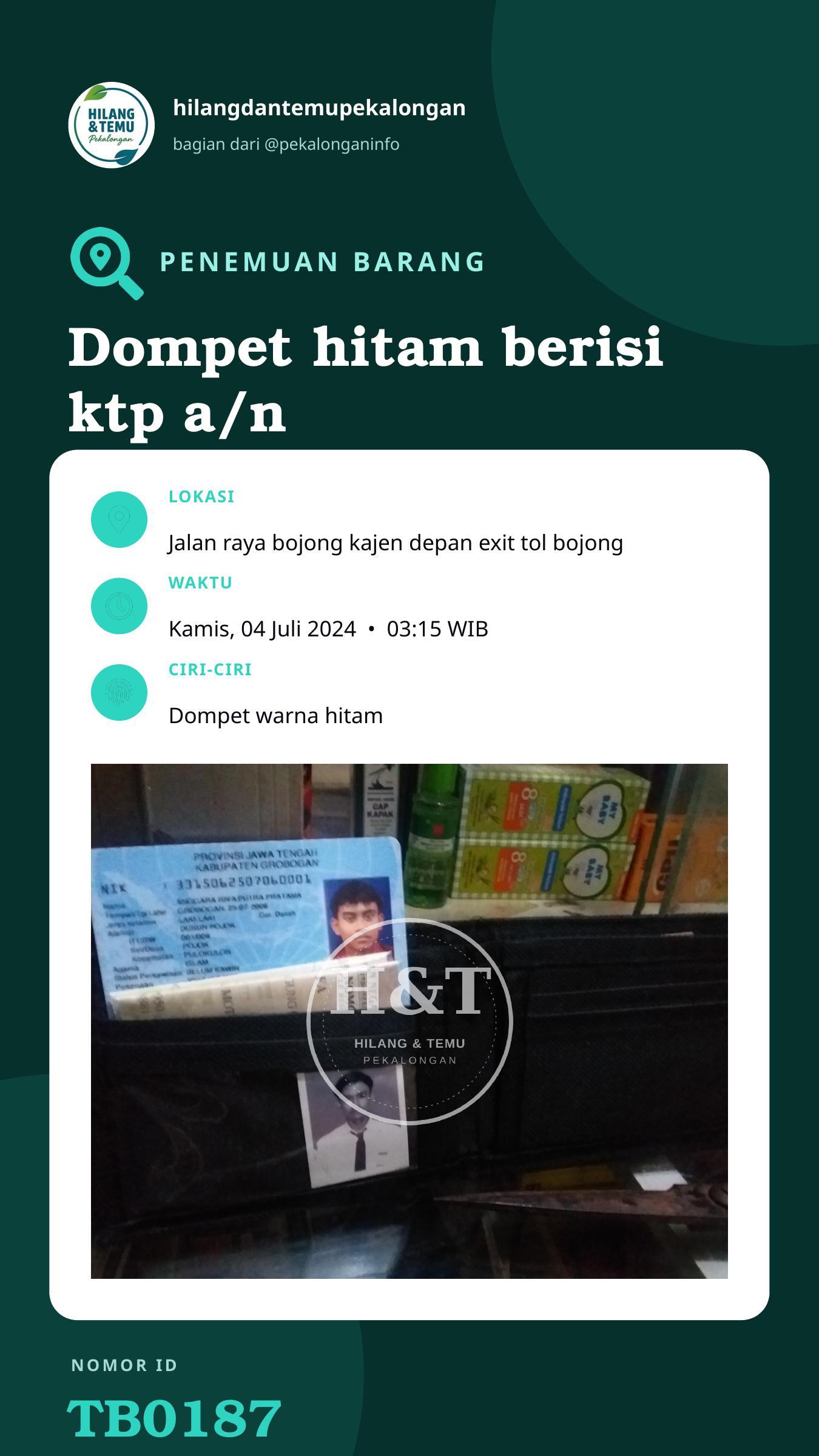 Story 9:16 laporan Dompet hitam berisi ktp a/n anggara riva putra pratama, stnk a/n sutri (k 4675 fa) dan sejumlah uang