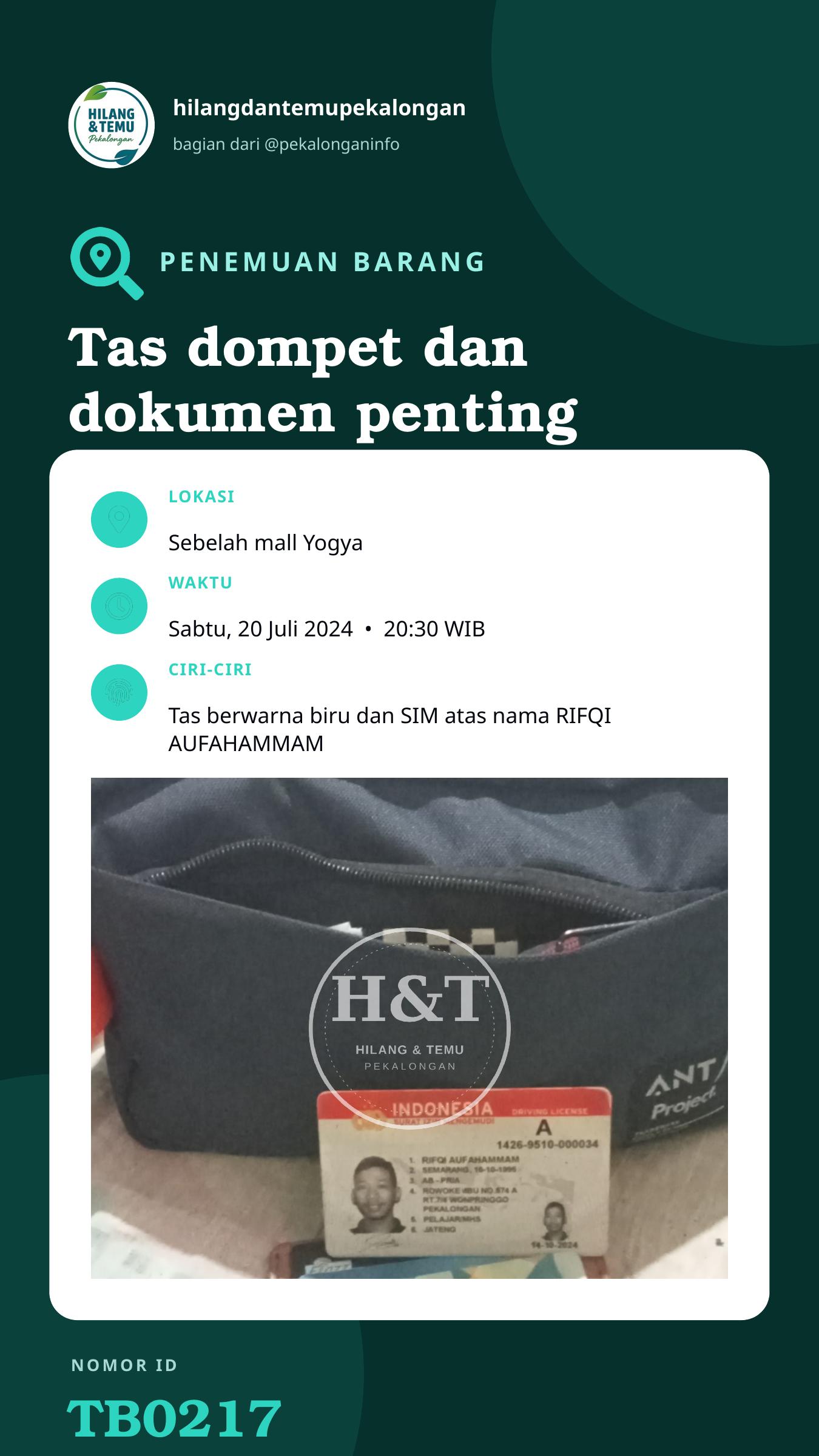 Story 9:16 laporan Tas dompet dan dokumen penting lainnya