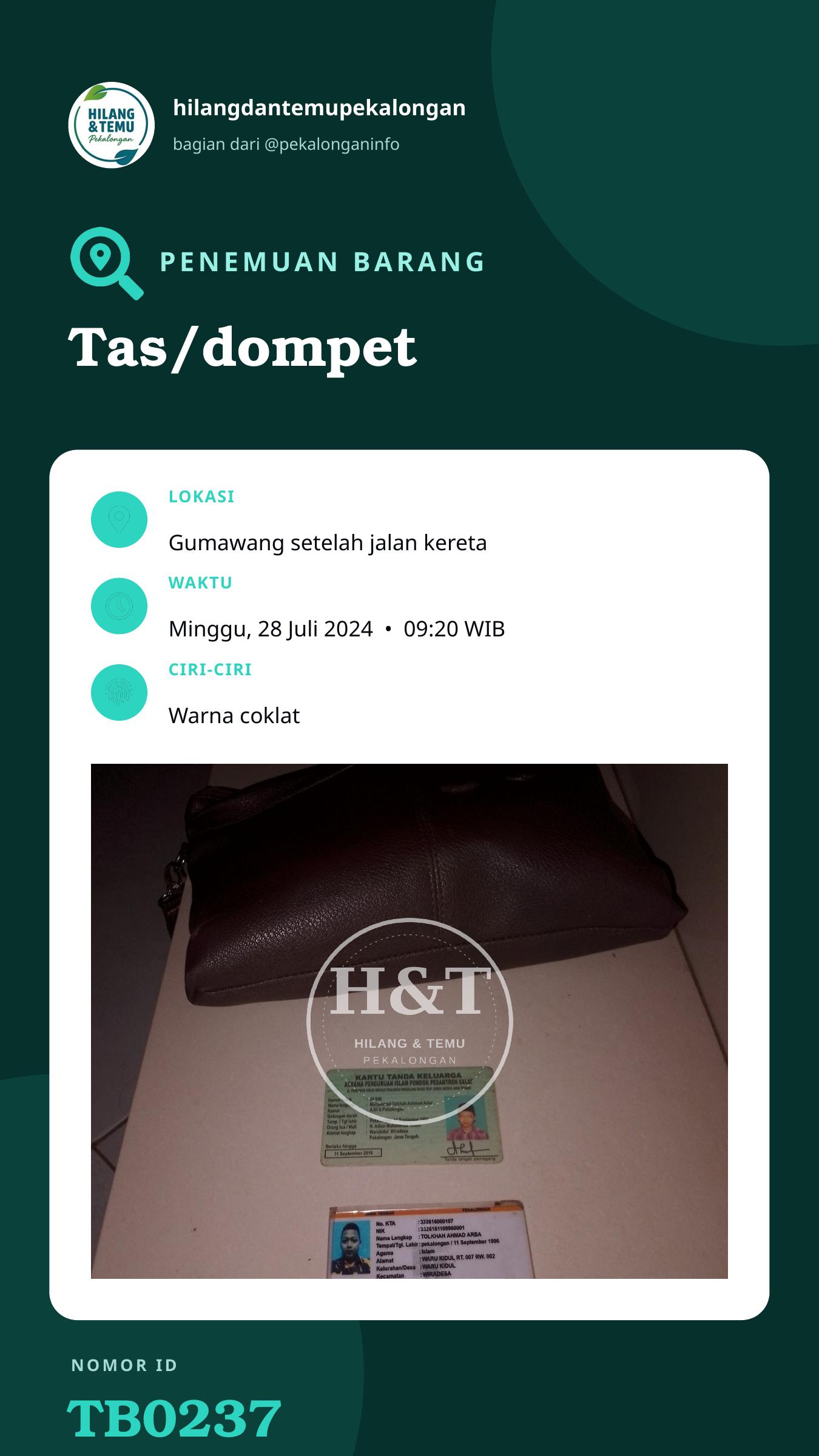 Story 9:16 laporan Tas/dompet