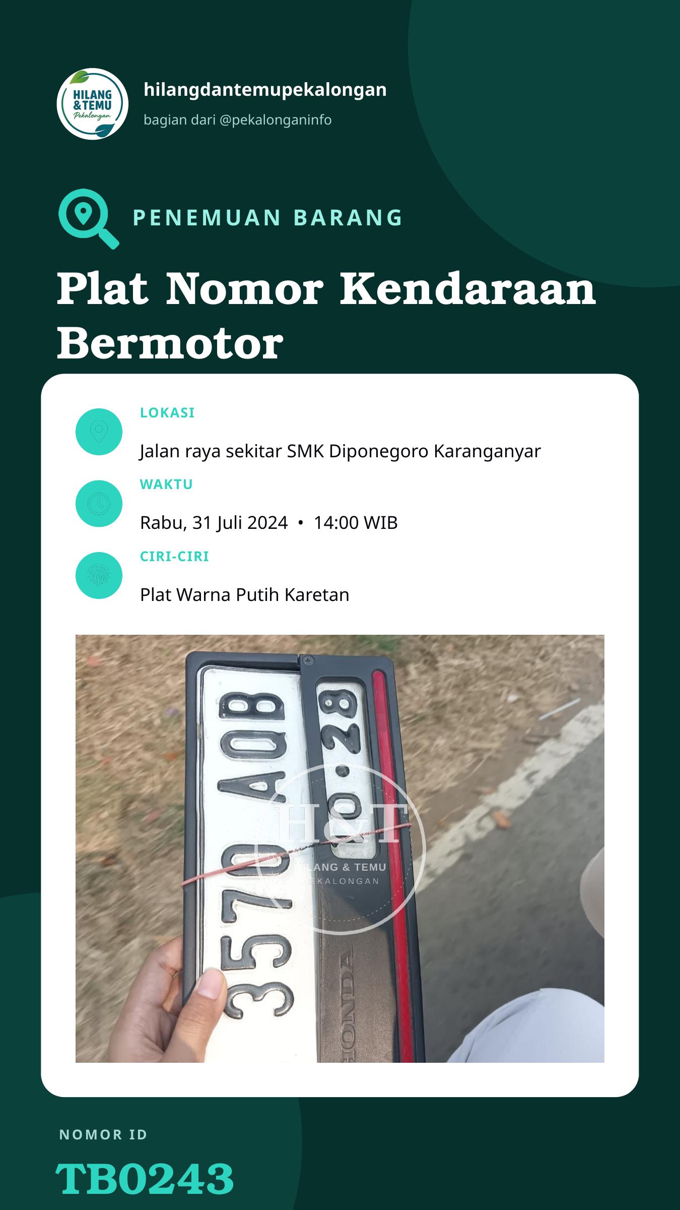 Story 9:16 laporan Plat Nomor Kendaraan Bermotor