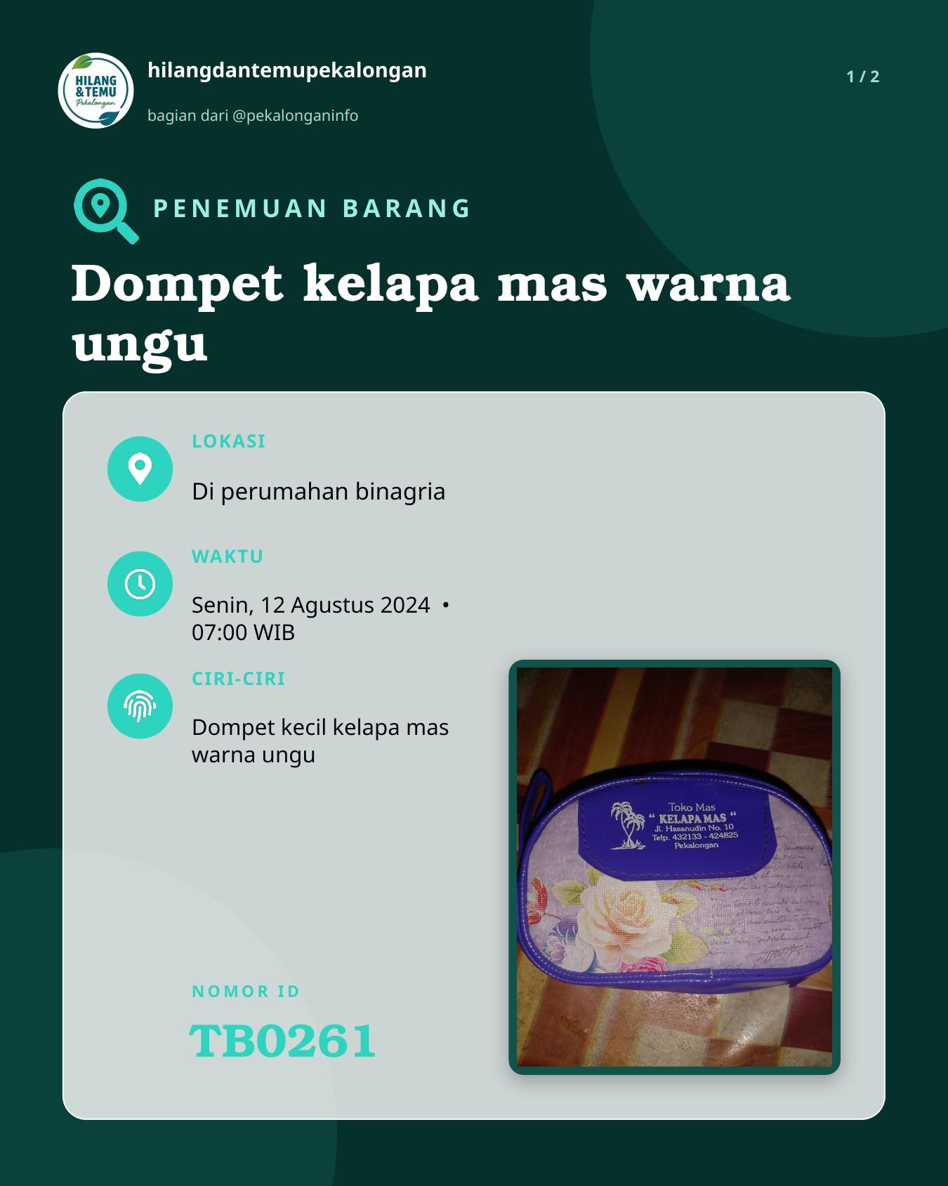 Slide 1 laporan Dompet kelapa mas warna ungu