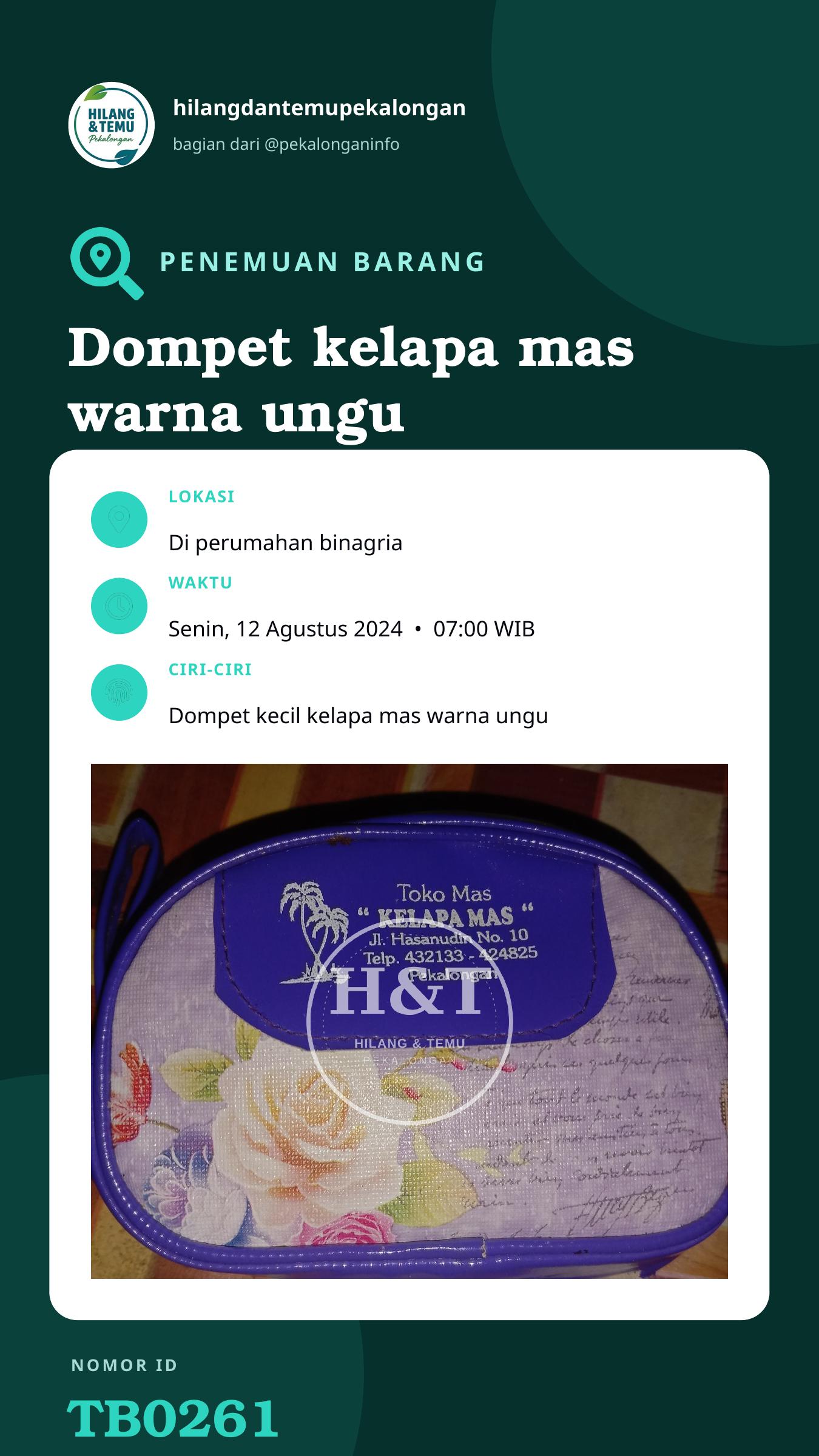 Story 9:16 laporan Dompet kelapa mas warna ungu