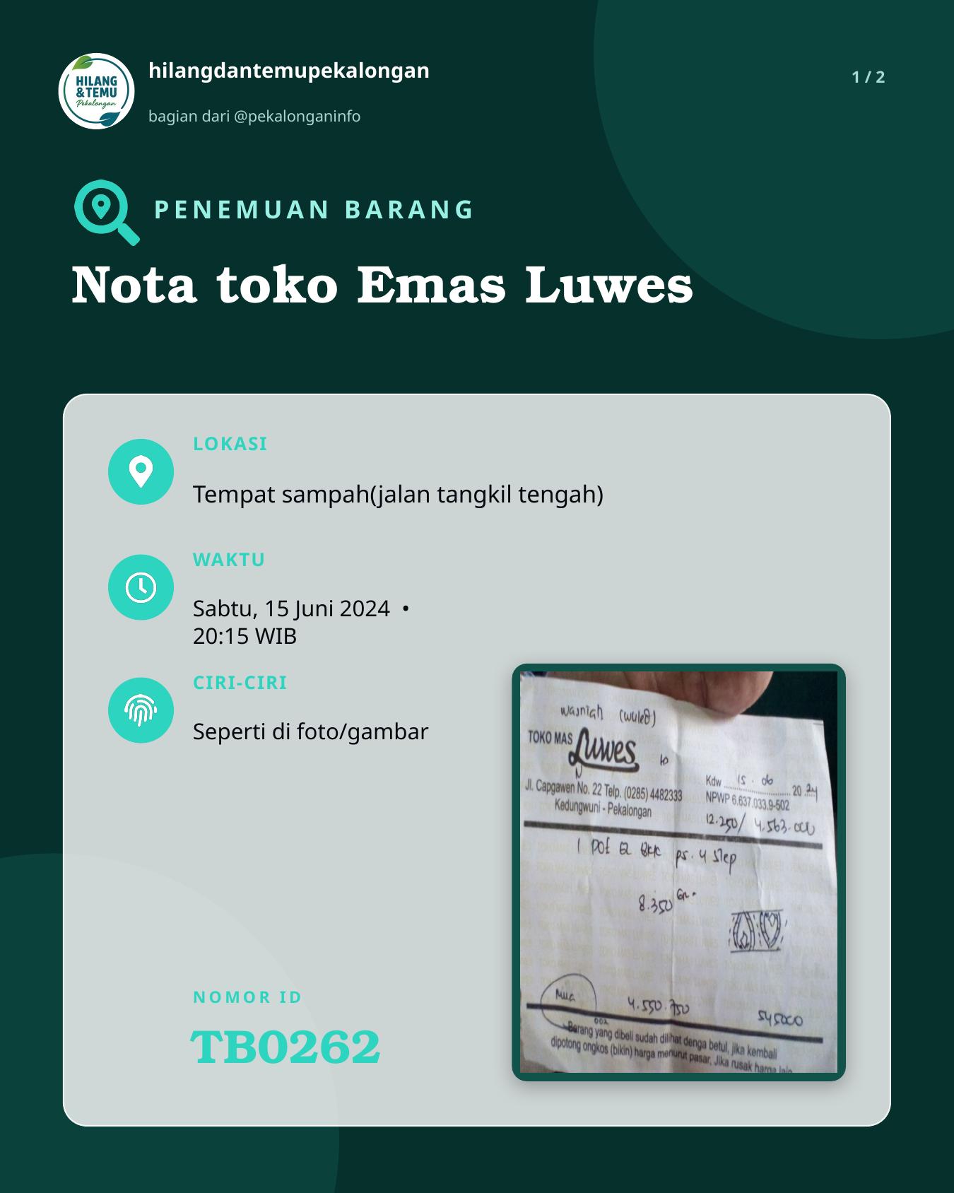 Slide 1 laporan Nota toko Emas Luwes