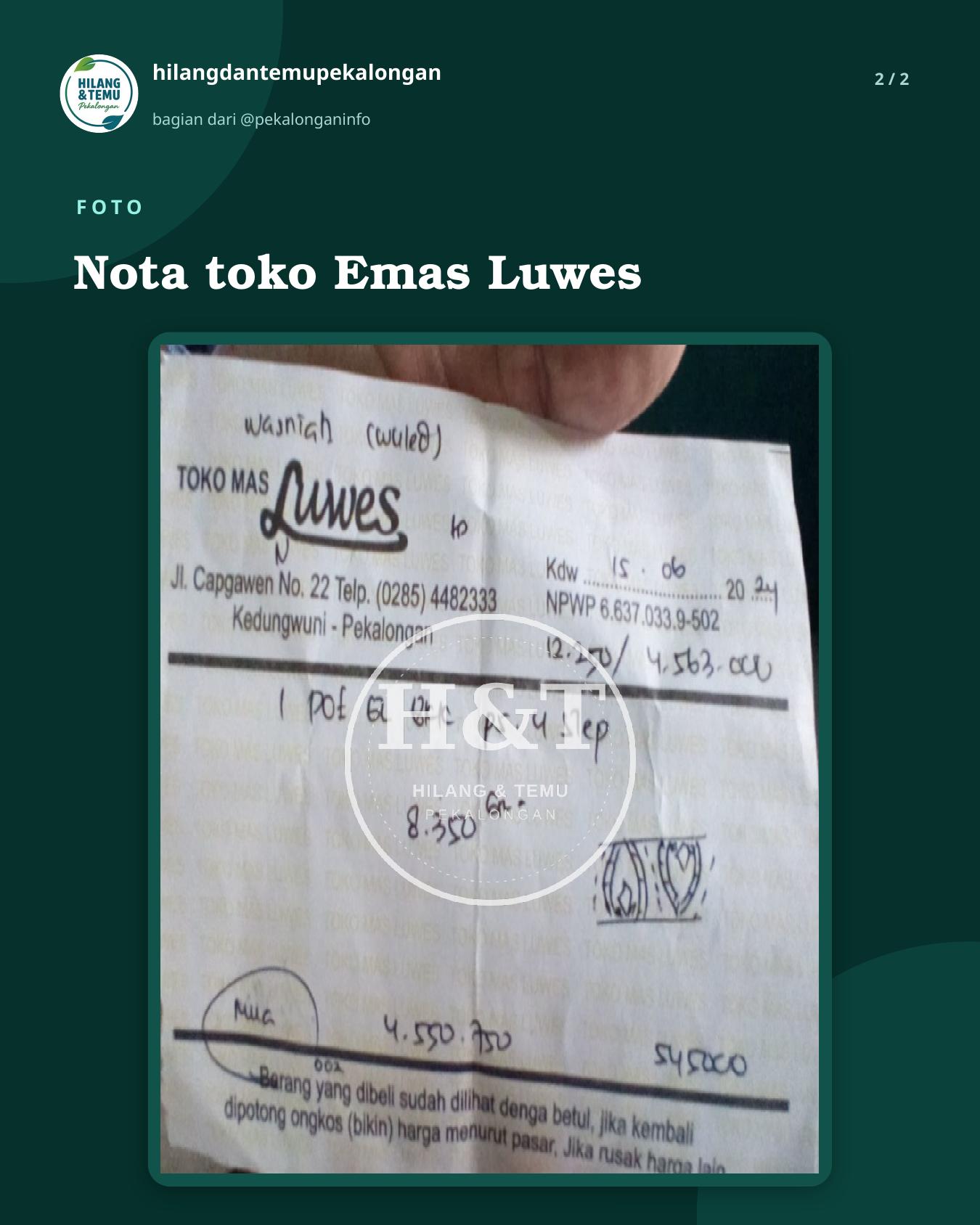 Slide 2 laporan Nota toko Emas Luwes
