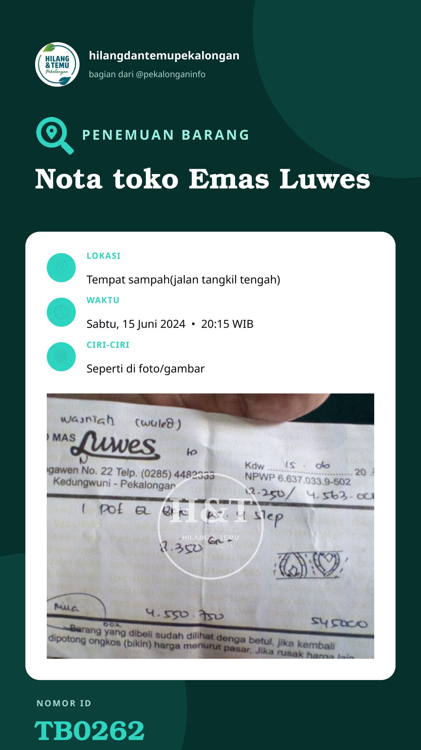Story 9:16 laporan Nota toko Emas Luwes
