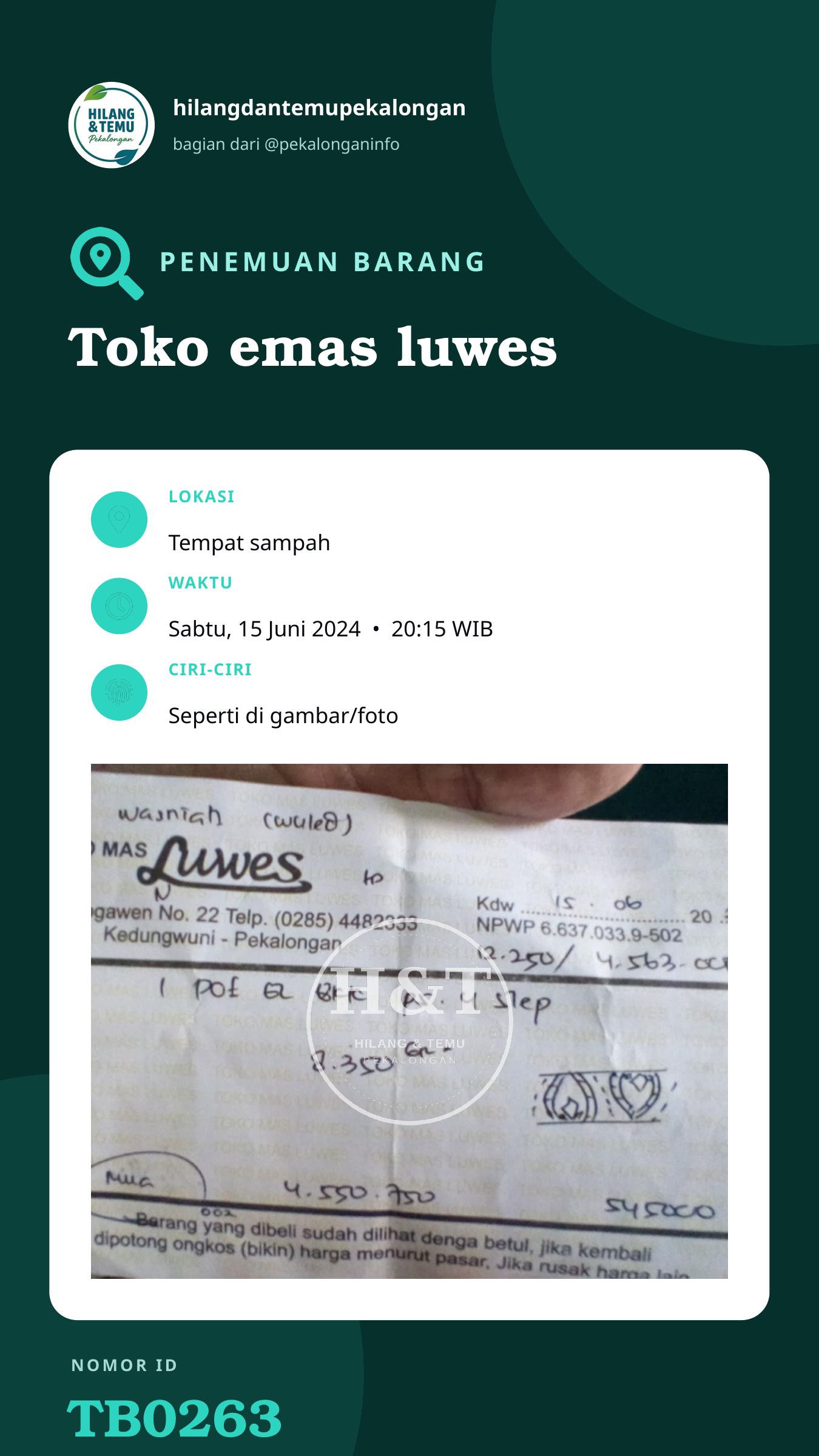 Story 9:16 laporan Toko emas luwes