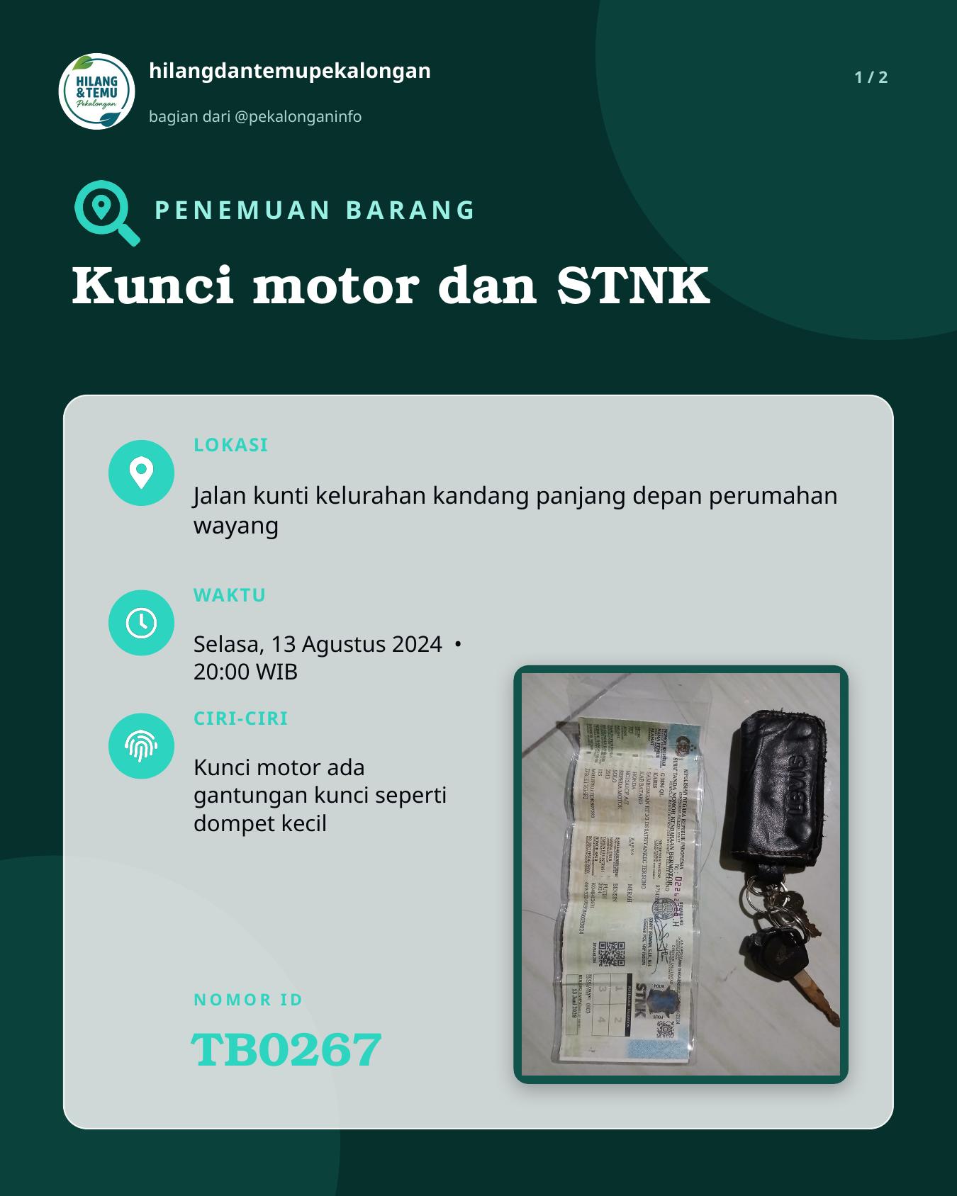 Slide 1 laporan Kunci motor dan STNK