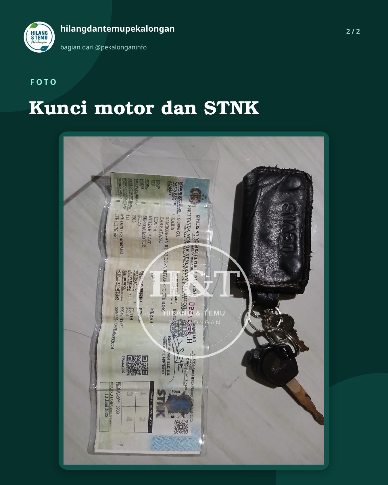 Slide 2 laporan Kunci motor dan STNK