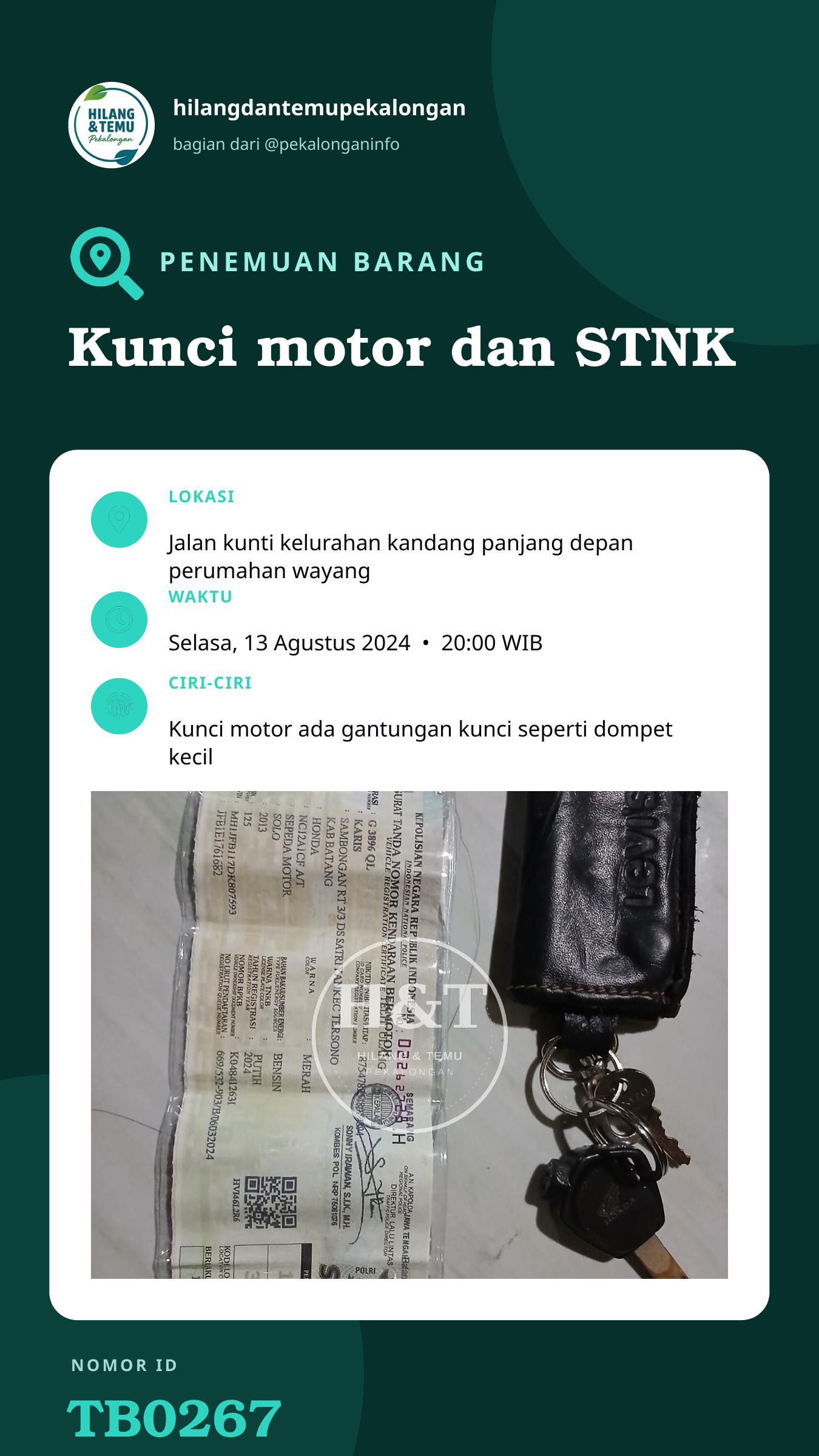 Story 9:16 laporan Kunci motor dan STNK