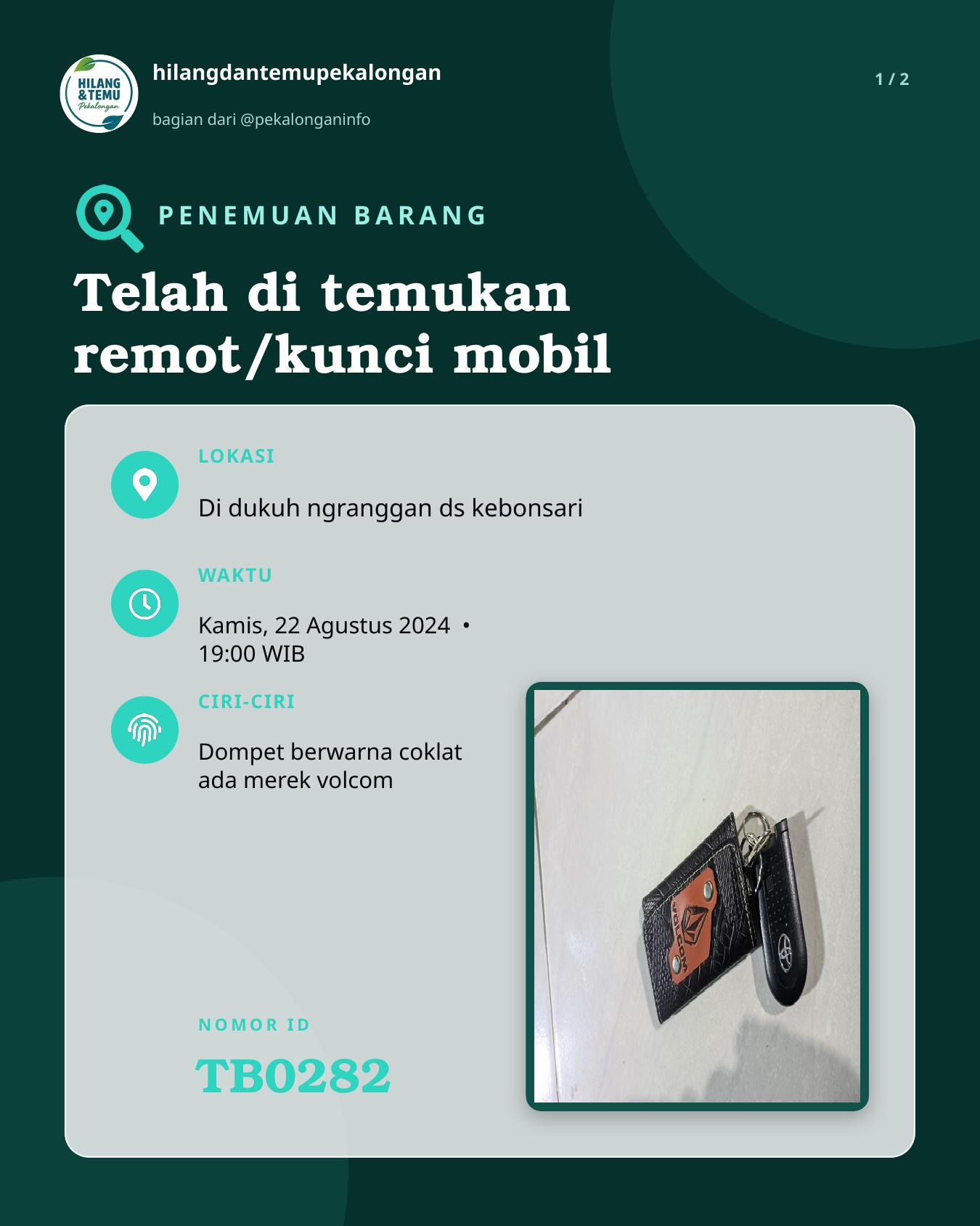 Slide 1 laporan Telah di temukan remot/kunci mobil