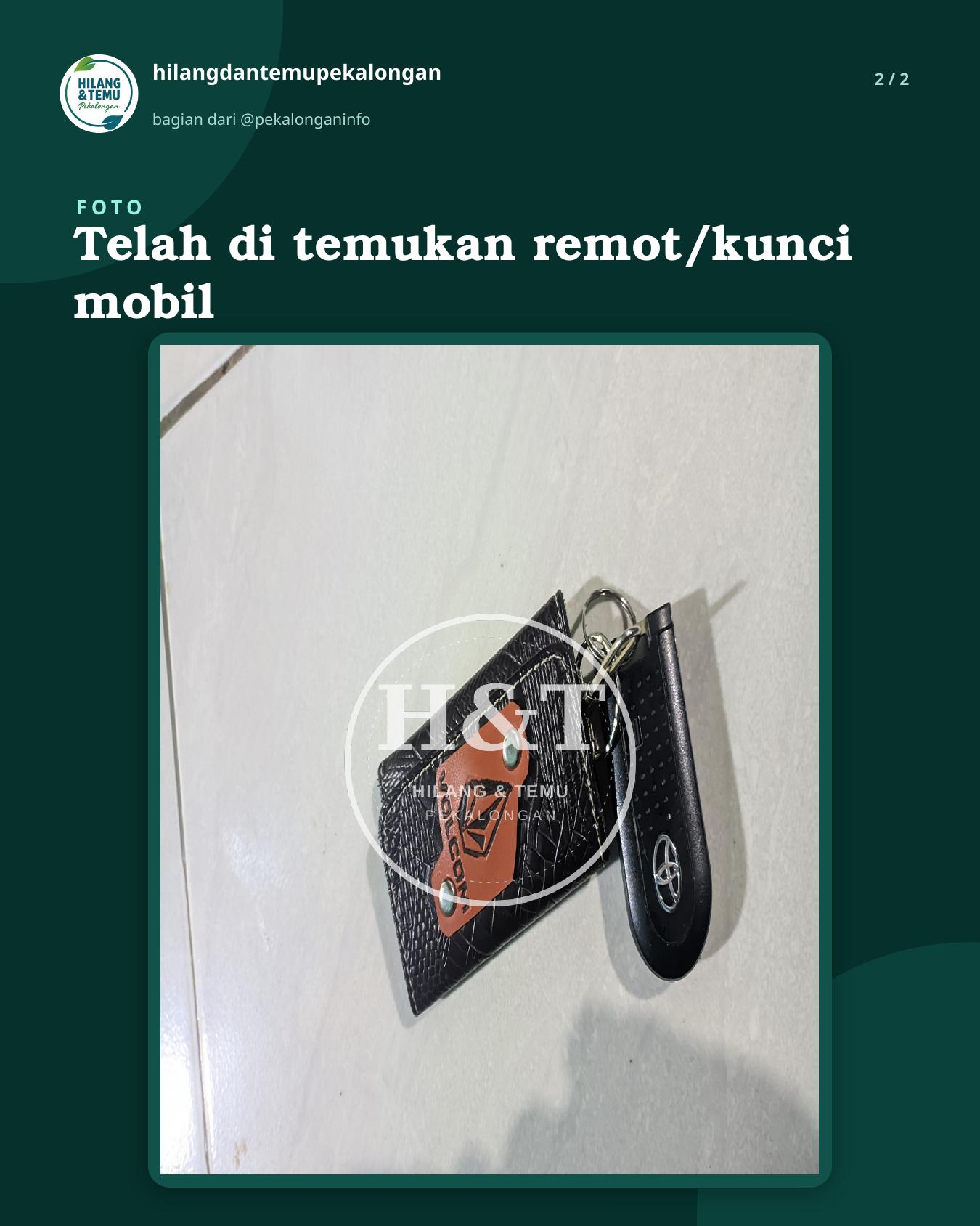 Slide 2 laporan Telah di temukan remot/kunci mobil