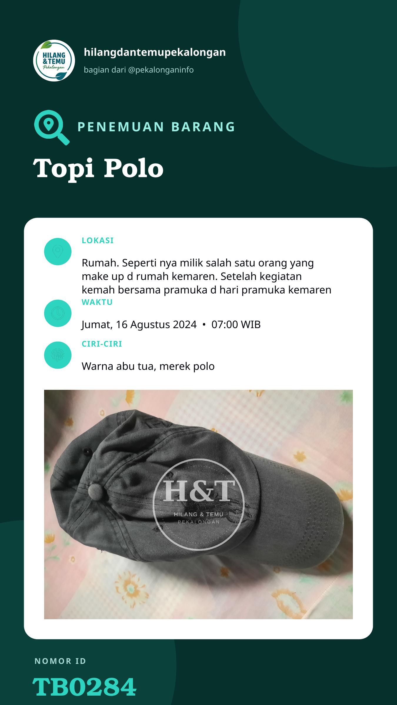 Story 9:16 laporan Topi Polo
