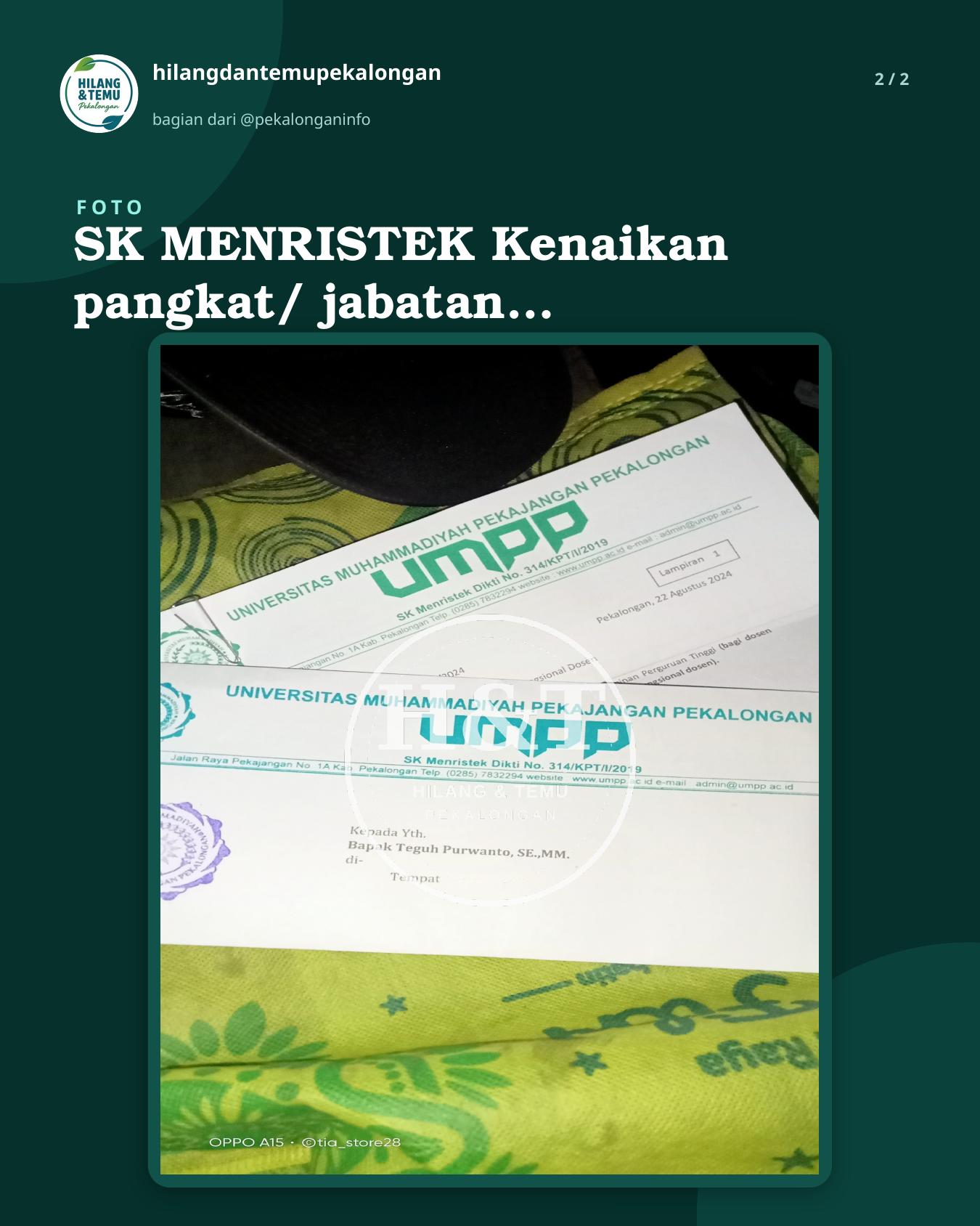 Slide 2 laporan SK MENRISTEK Kenaikan pangkat/ jabatan fungsional dosen UMPP