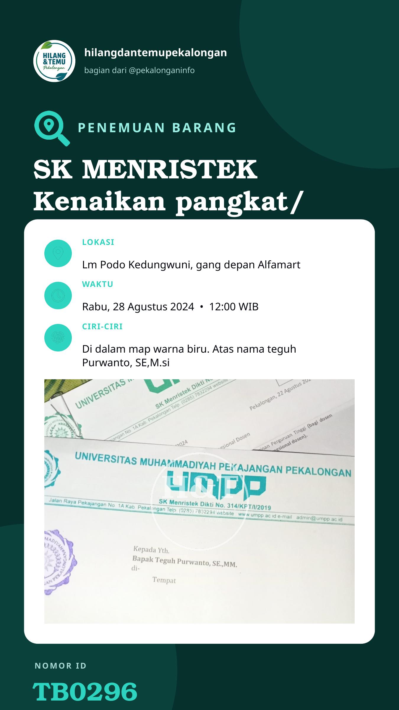 Story 9:16 laporan SK MENRISTEK Kenaikan pangkat/ jabatan fungsional dosen UMPP