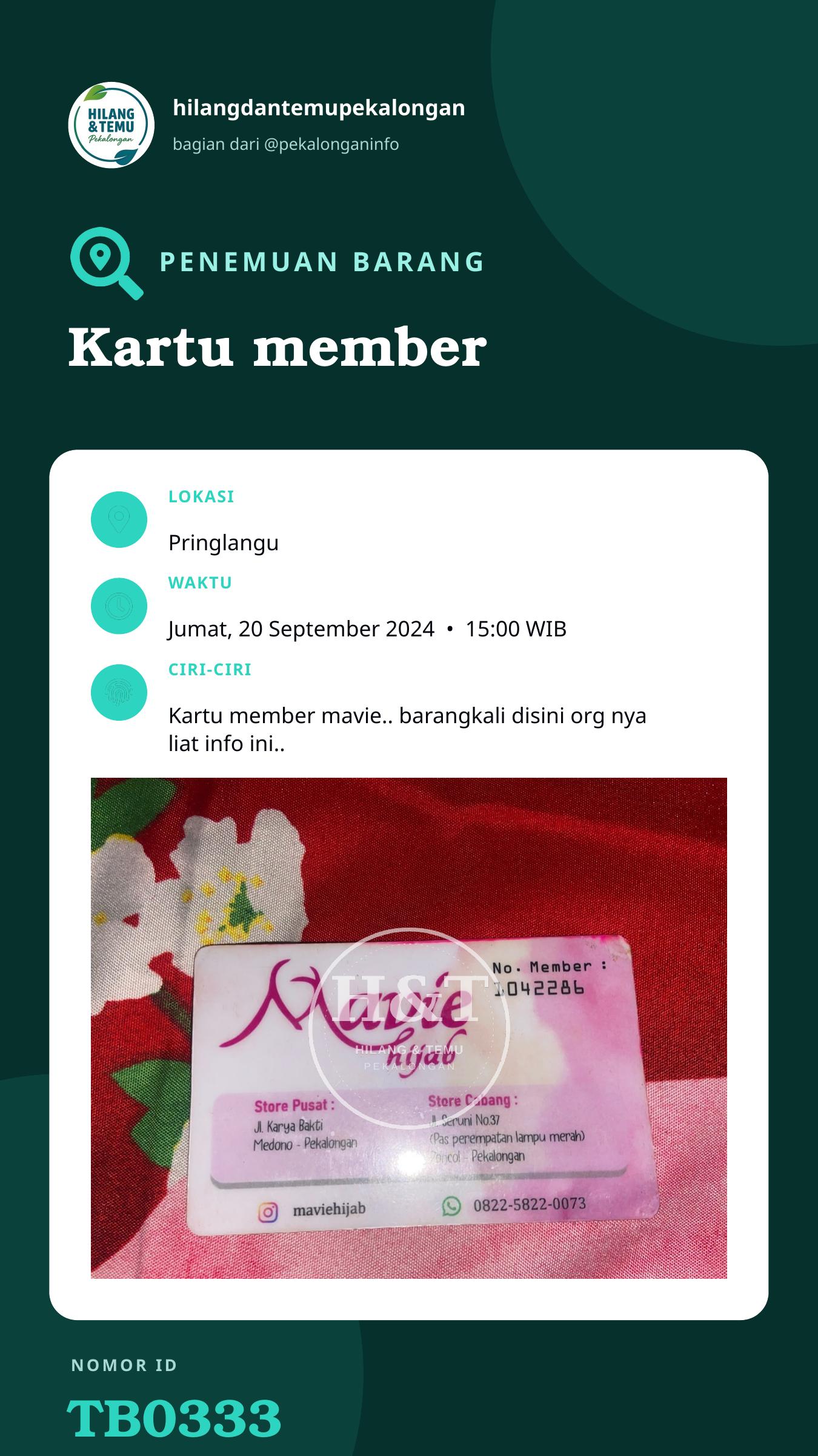 Story 9:16 laporan Kartu member