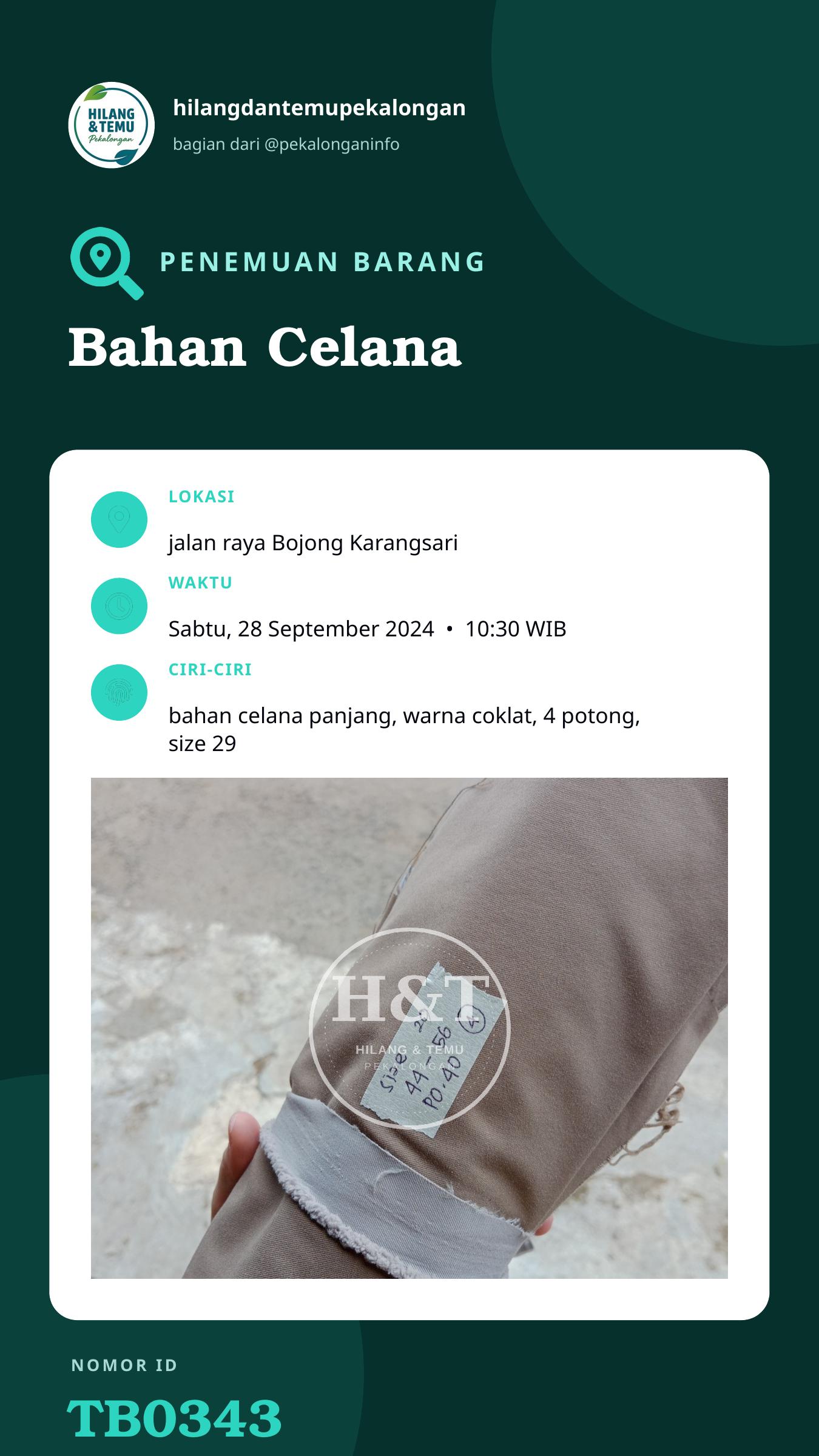 Story 9:16 laporan Bahan Celana