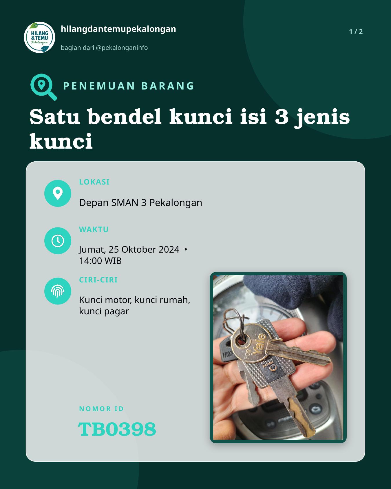 Slide 1 laporan Satu bendel kunci isi 3 jenis kunci
